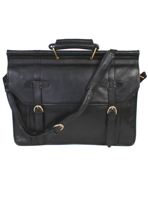 Scully H164 Hidesign Black Flap Over Laptop Briefcase
