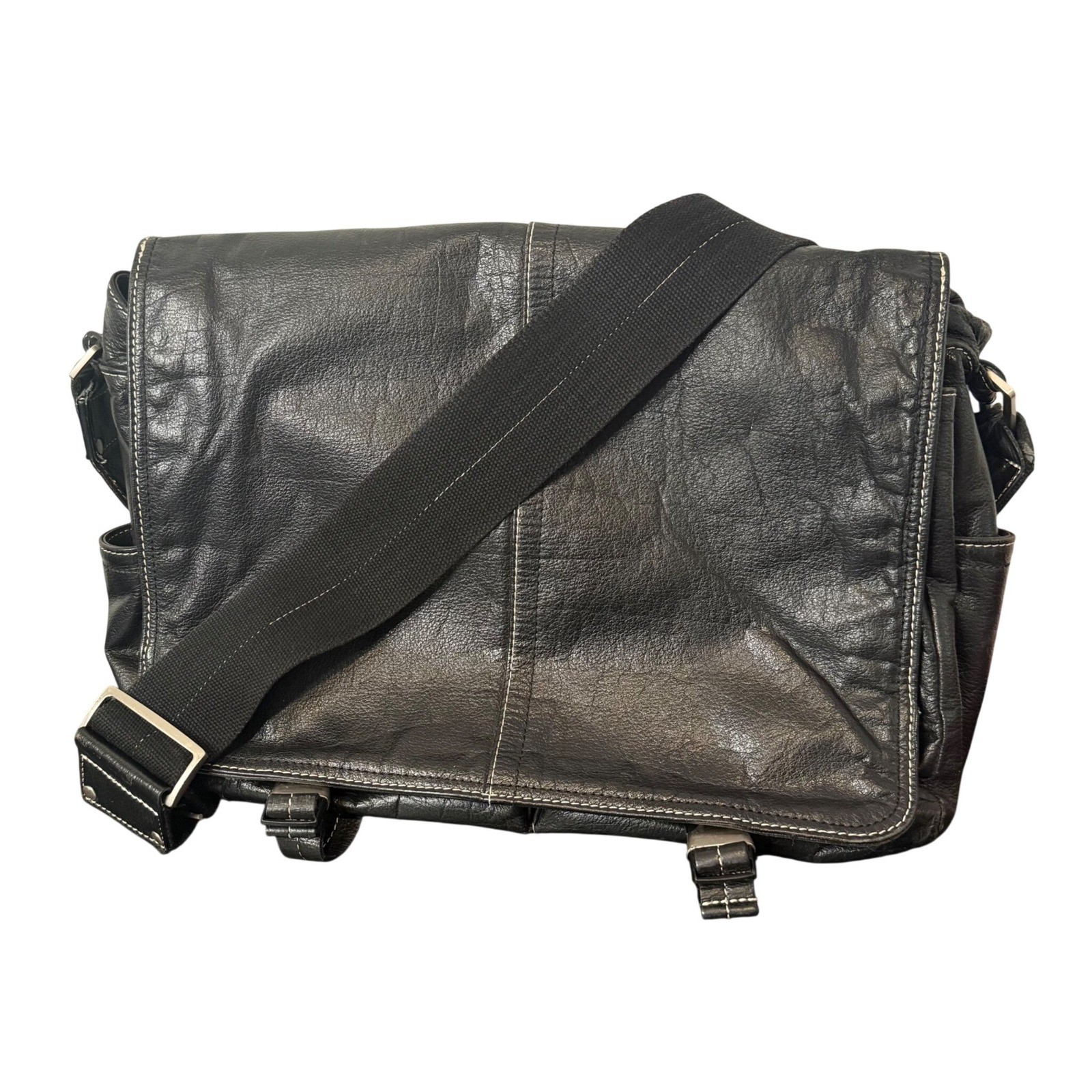 Vintage APC Distressed Black Pebbled Leather Messenger Bag Laptop Crossbody