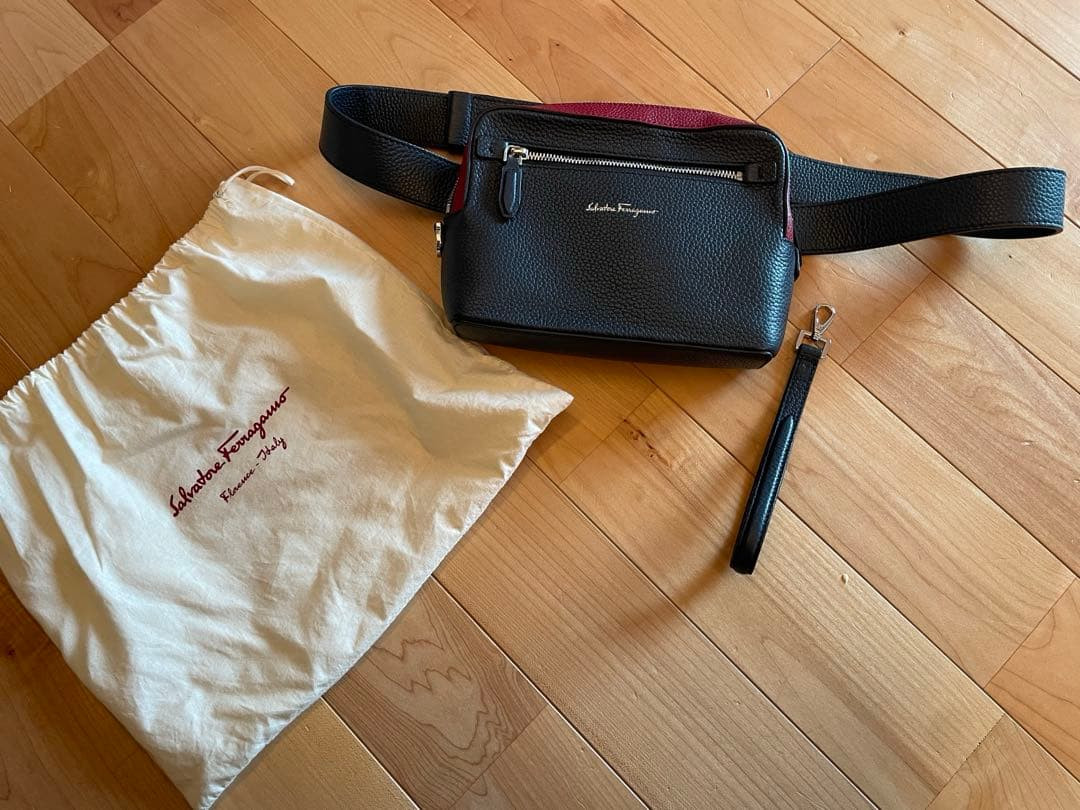 Salvatore Ferragamo Crossbody Bag Navy Leather Men Authentic Excellent From JPN