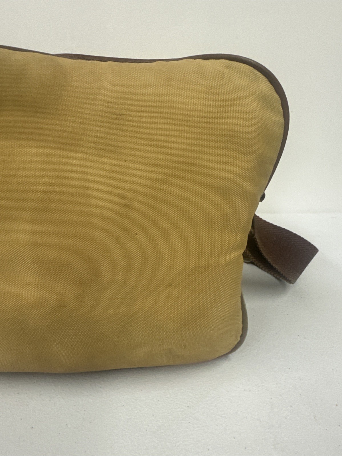 Canon Camera Bag Beige Brown Leather Canvas Zip Pockets W/Strap & Handle WORN