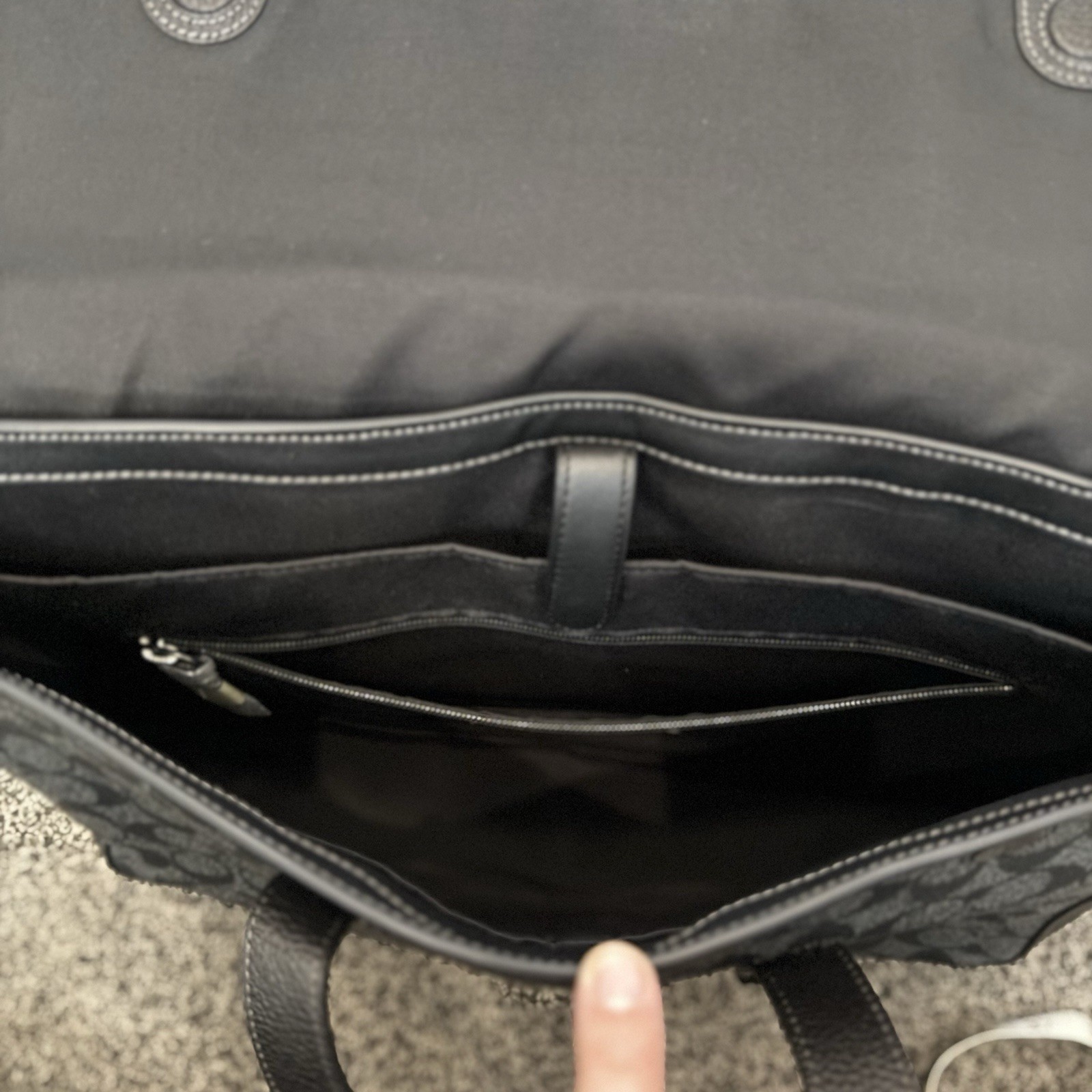 Coach Sullivan Portfolio Leather Brief Signature Canvas in charcoal/ black Logo