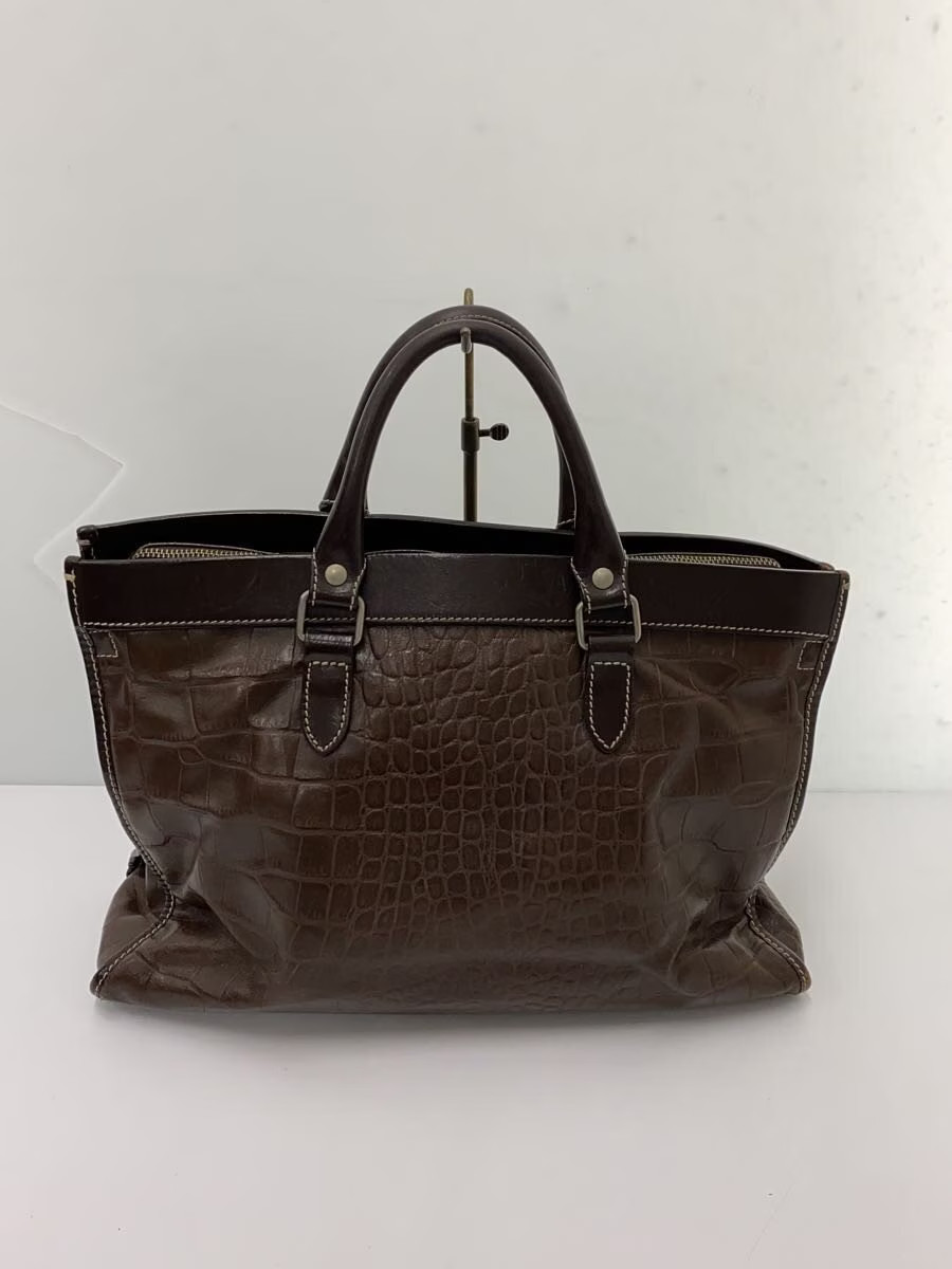 STEFANOMANO Tote Bag, Leather, BRW, Plain, Crocodile Embossed