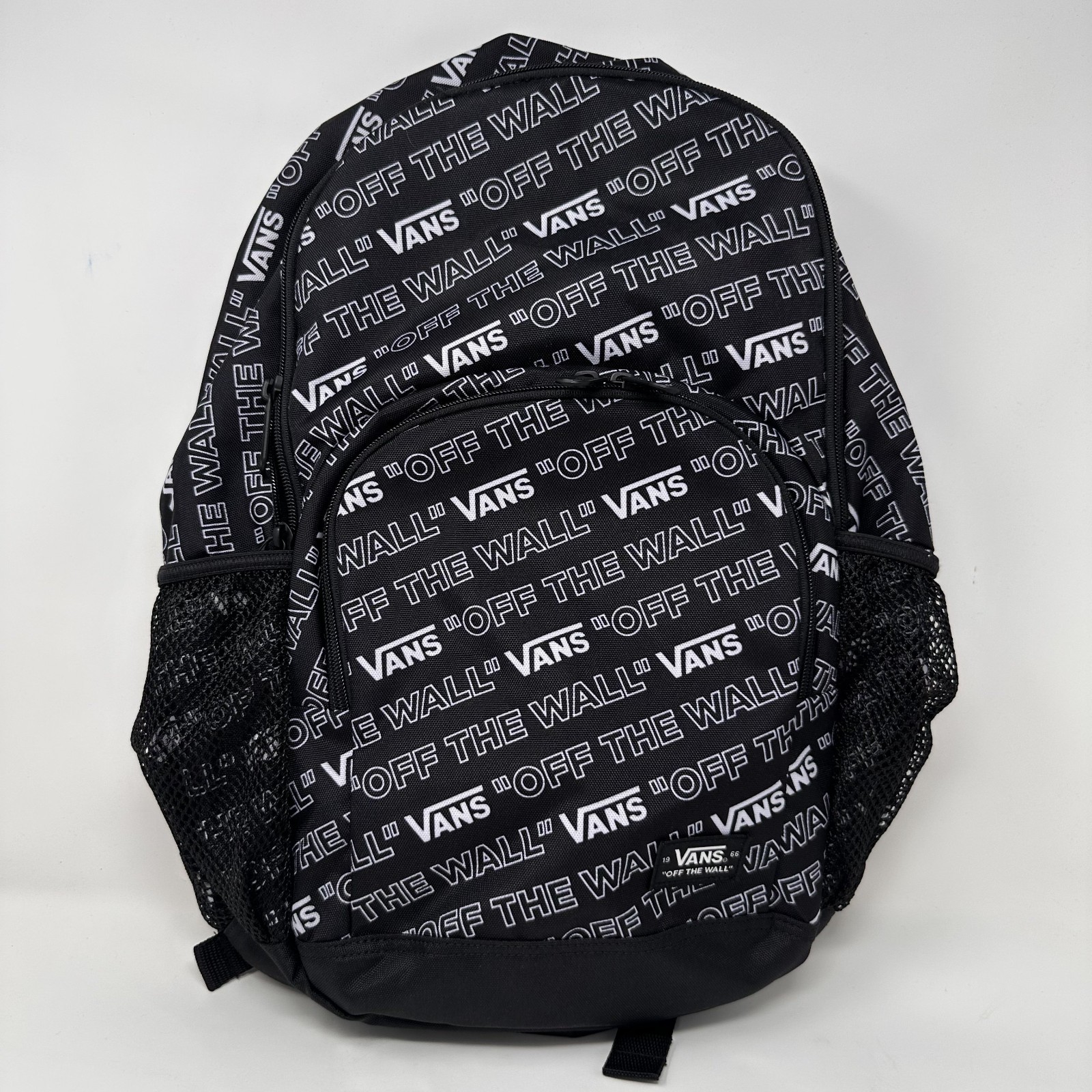 VANS Off The Wall BACKPACK All Over Print AOP Logo Black White SCHOOL Laptop NWT
