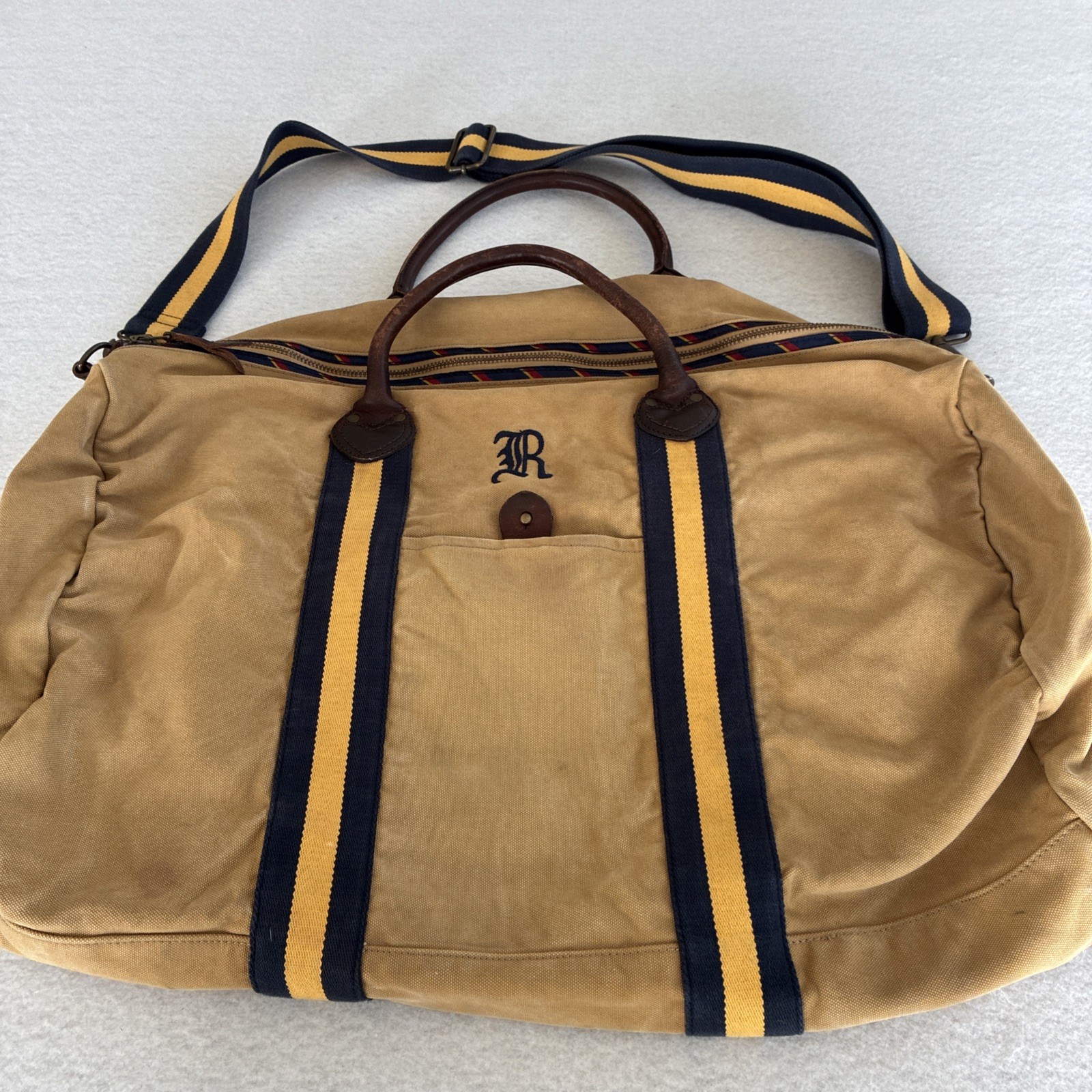 Vintage Rugby Ralph Lauren – Preppy Large Canvas Duffle Weekender Bag Khaki Tan