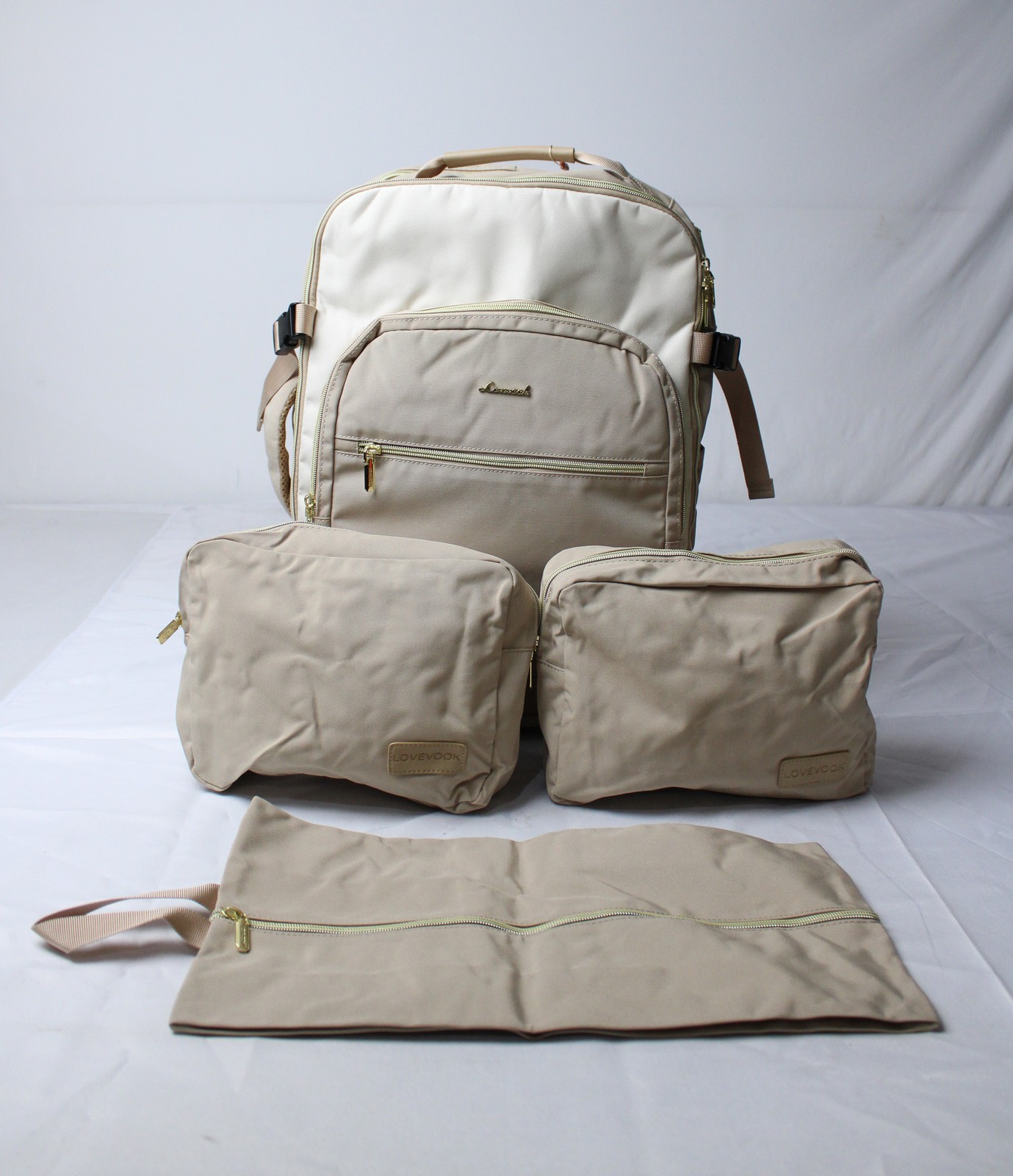 Lovevook Unisex Adult’s 4-PIece Travel Backpack BE5 Beige/White One Size