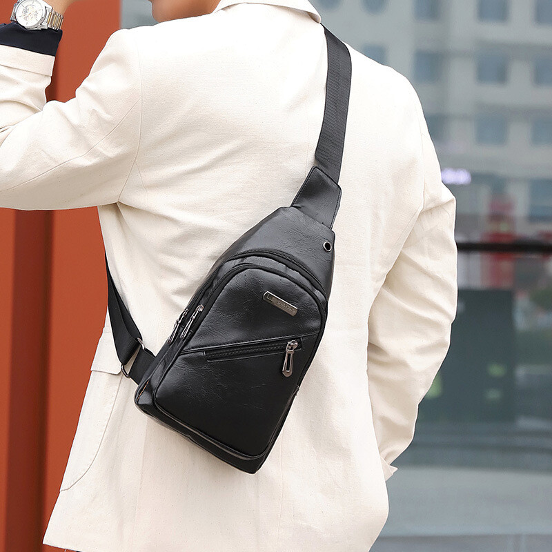Mens Backpack Leather Sling Bag Chest Shoulder Fanny Pack Cross Body Phone Pouch