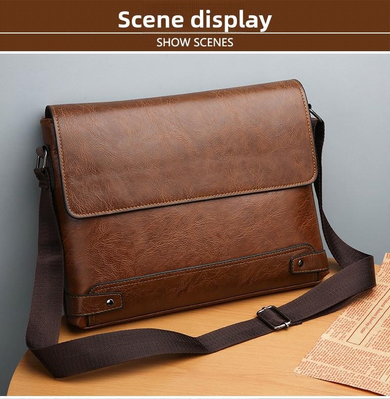 Men’s Solid Color Retro Pu Leather Shoulder Bag, Casual Business Messenger Bag