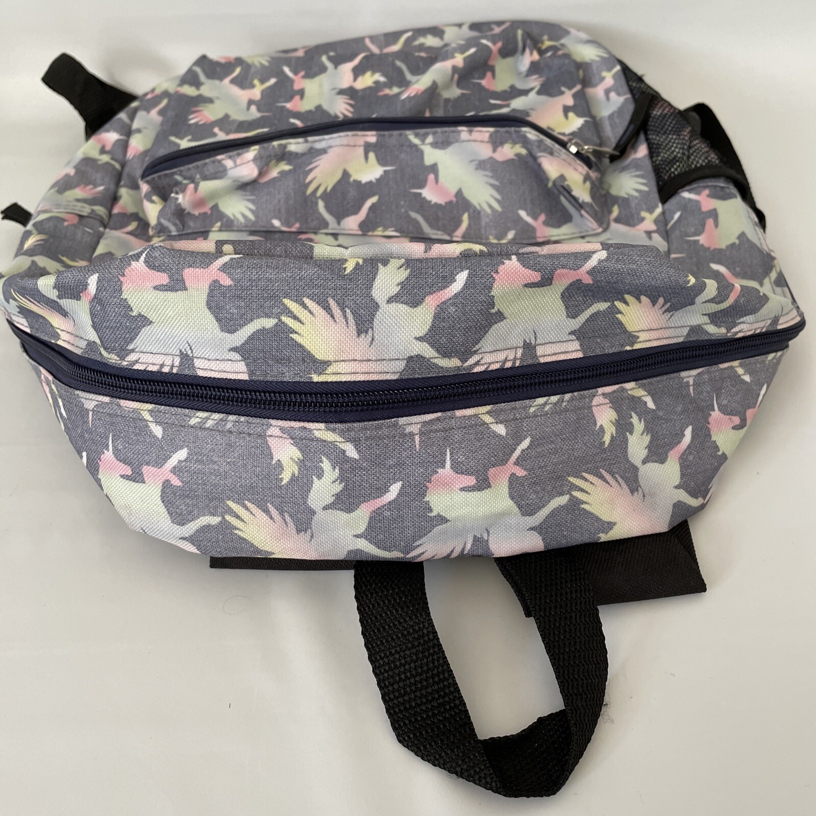 City Streets Gray Flying Unicorn Backpack 16 inch School Bag, Pegasus Bookbag