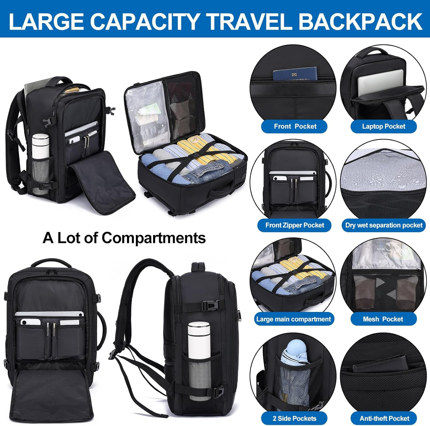 Travel Backpack for Men,Airplane Approved Carry on Backpack Suitcase with Shoe P