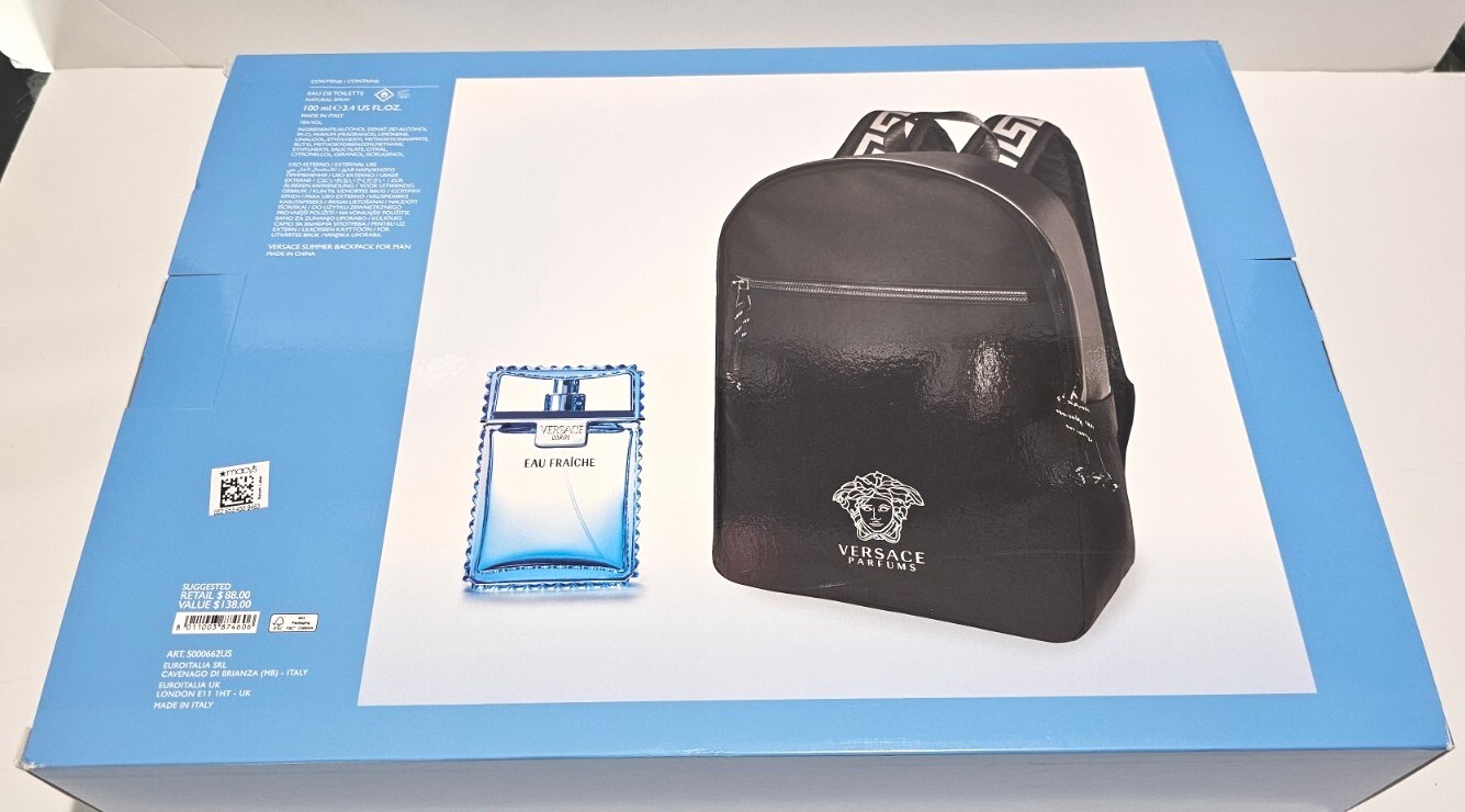 Versace Mens Eau Fraiche 2-PC Gift Set Eau De Toilette & Backpack Authentic NIB