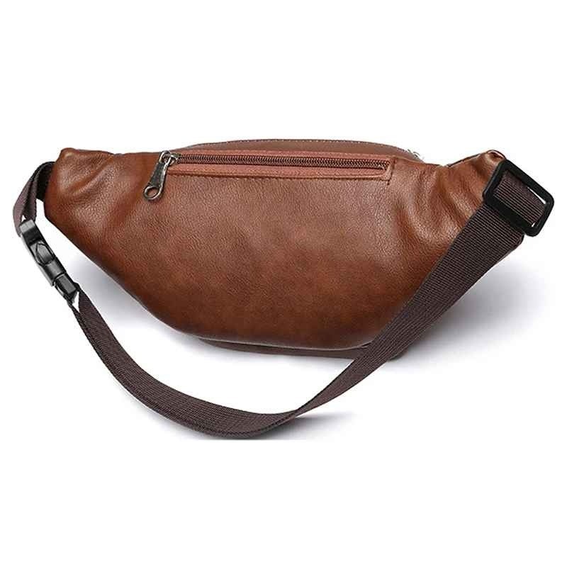 Fanny Pack Waist Bag Men Women PU Leather Multi Zippered Hip Belt Travel Purse