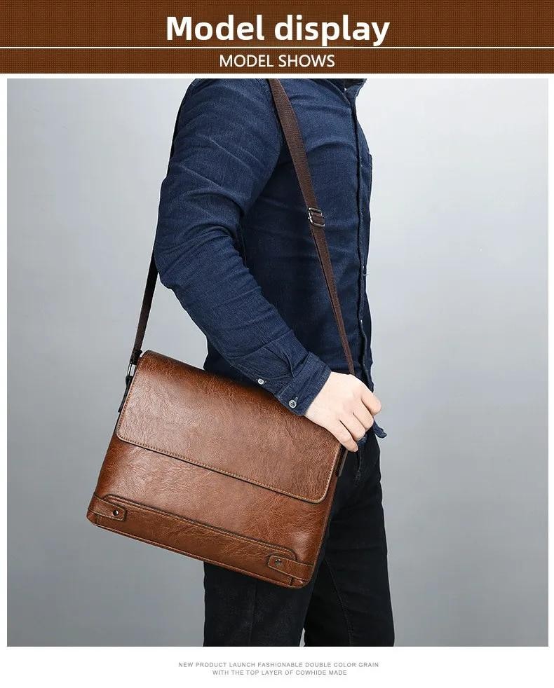 Men’s Solid Color Retro Pu Leather Shoulder Bag, Casual Business Messenger Bag