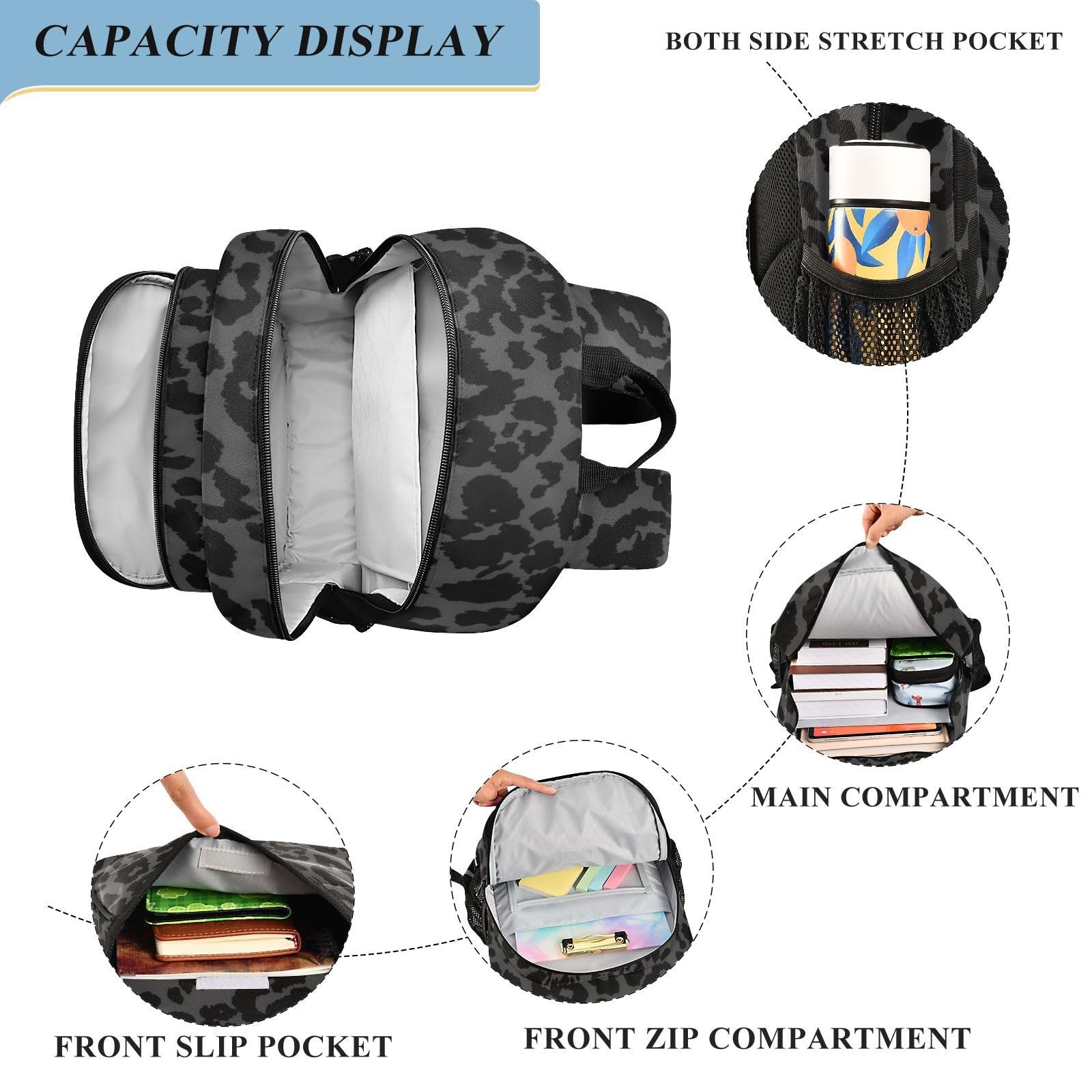Dark Gray Panther Cheetah Leopard Print Laptop Backpack Purse for Women Men T…