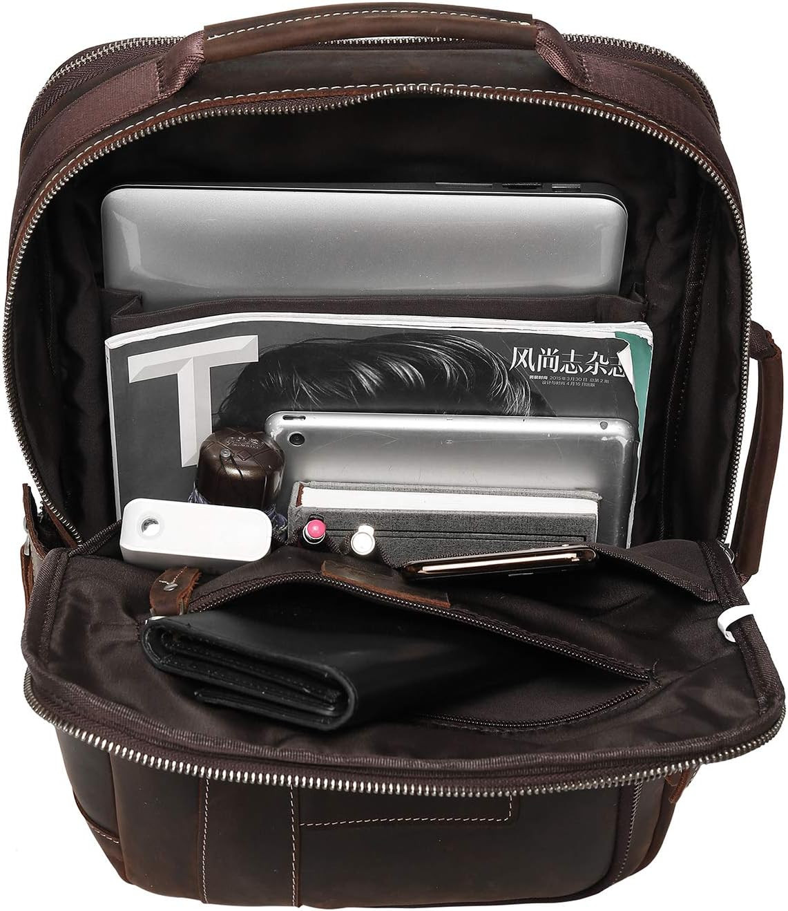 Stylish Men’s Full Grain Leather 15.6″ Laptop Backpack & Travel Tote