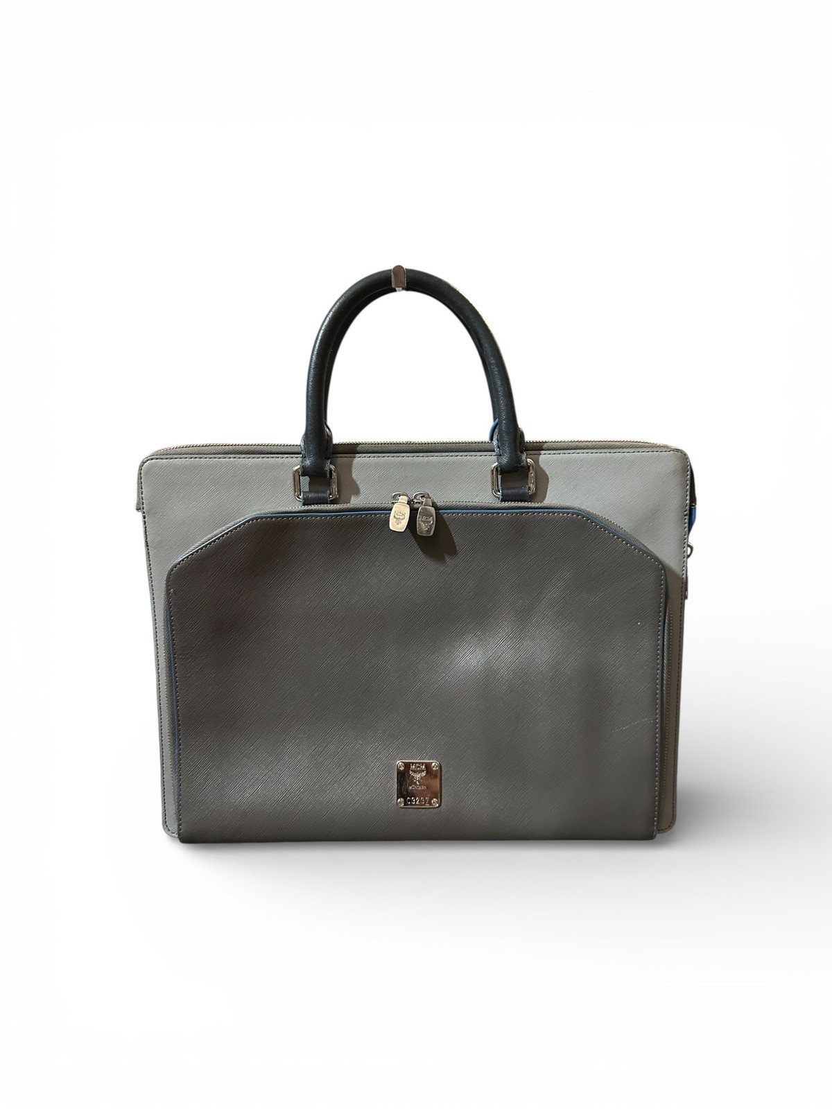 MCM SAFFIANO LEATHER LAPTOP/DOCUMENT BAG GRAY & BLUE Silver Hardware