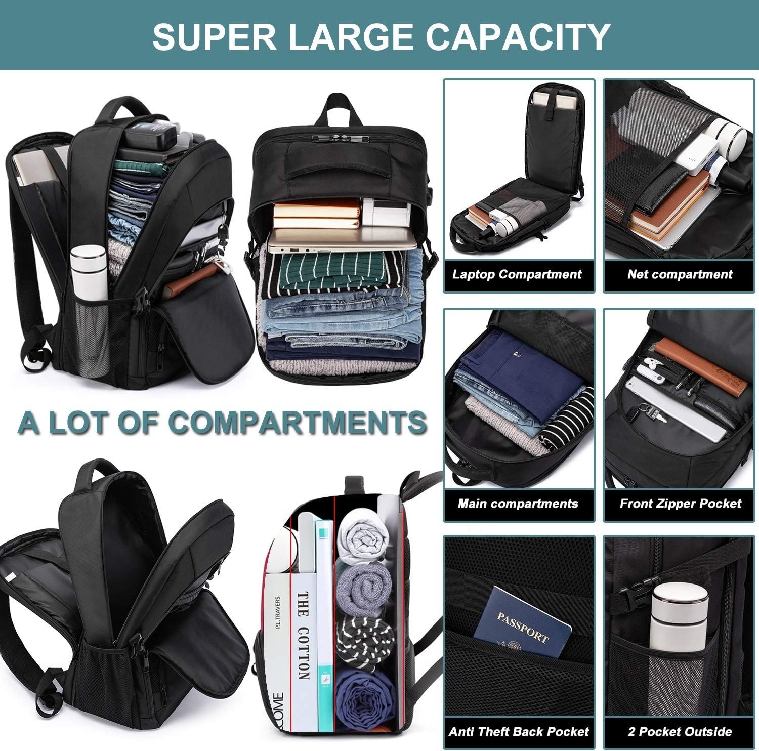 Luxury 50L Waterproof Laptop Backpack for Men with USB Port & Anti-Theft Design