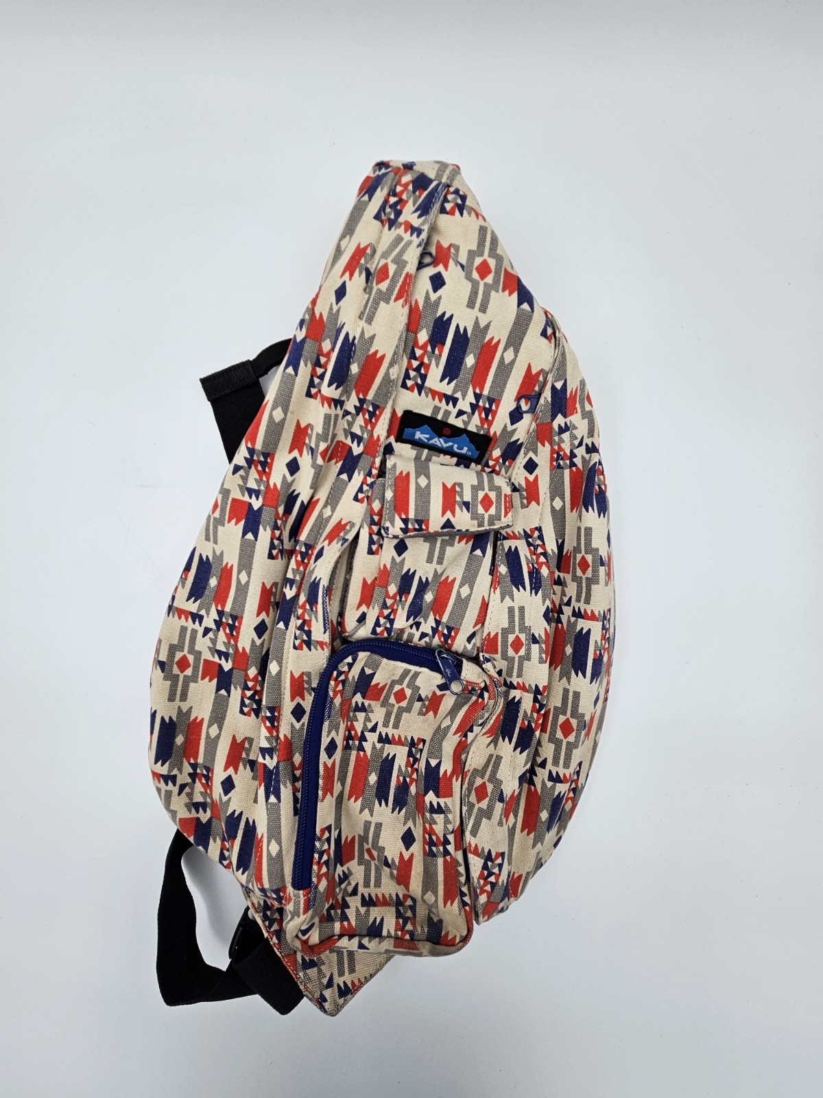 KAVU Sling Backpack Tribal Print Cotton Rope Strap Blue Red White