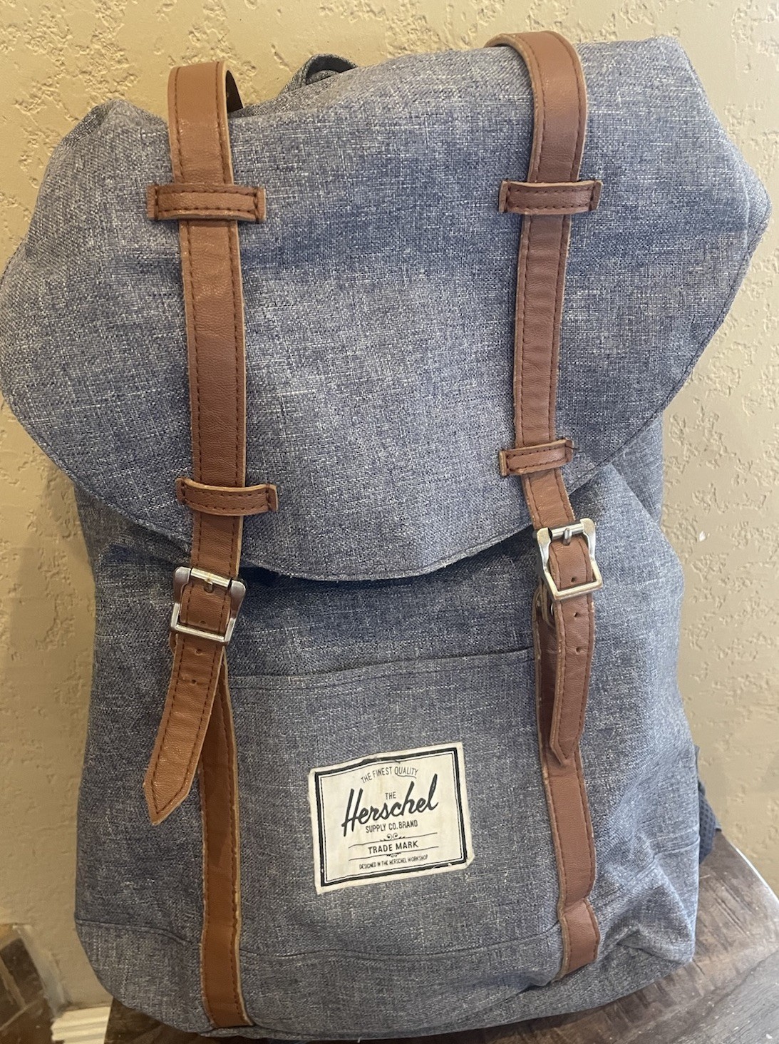 Herschel Supply Co. Retreat Backpack Laptop Blue Gray Fold Flap Snap Closure