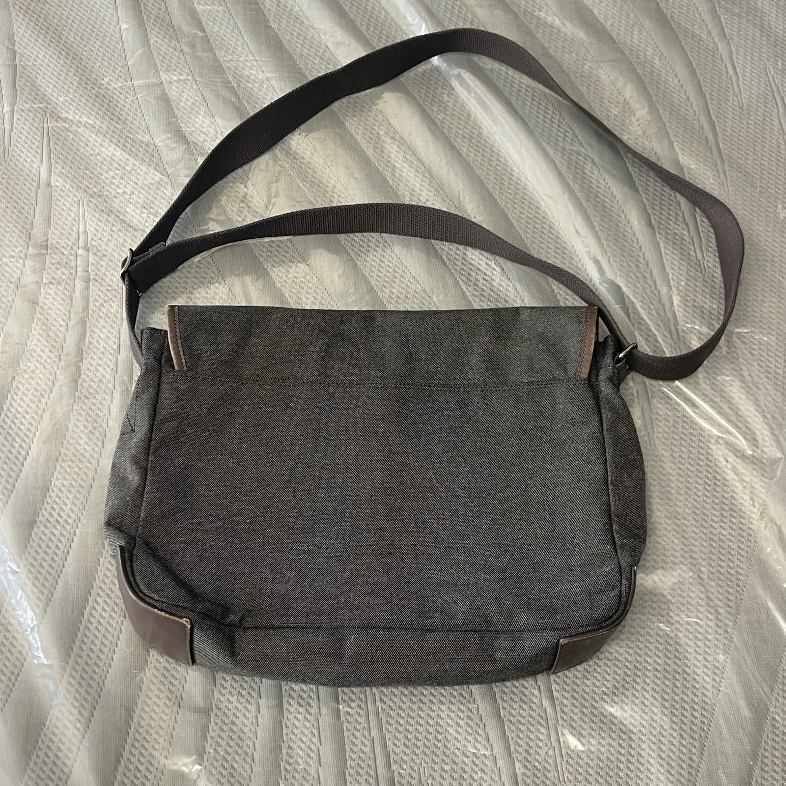 Fossil Messenger Bag Fabric Leather Distressed Strap Unisex Crossbody Laptop