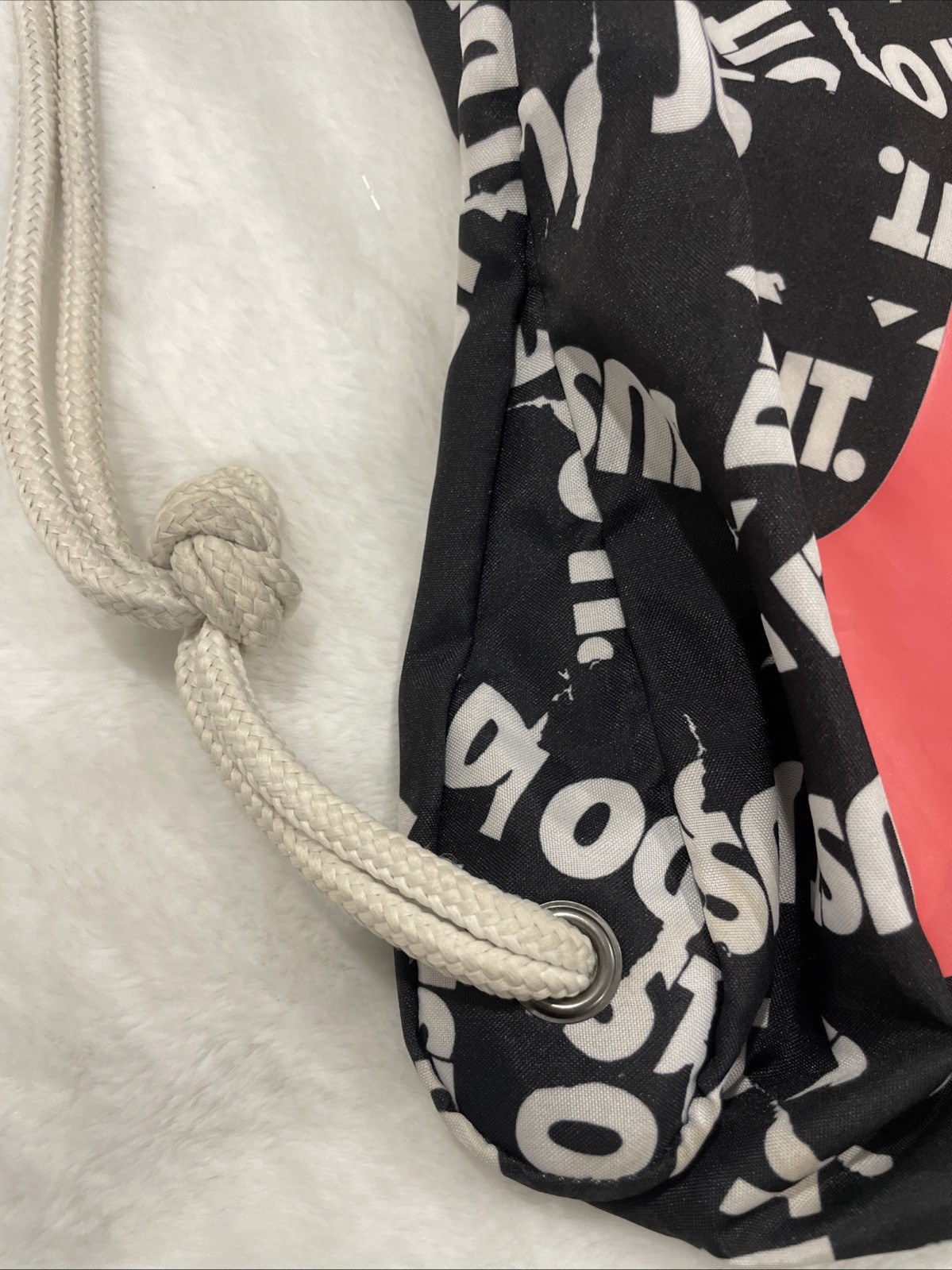 Nike ‘JUST DO IT’ Cinch Bag Drawstring Backpack Black & White Neon Pink SWOOSH