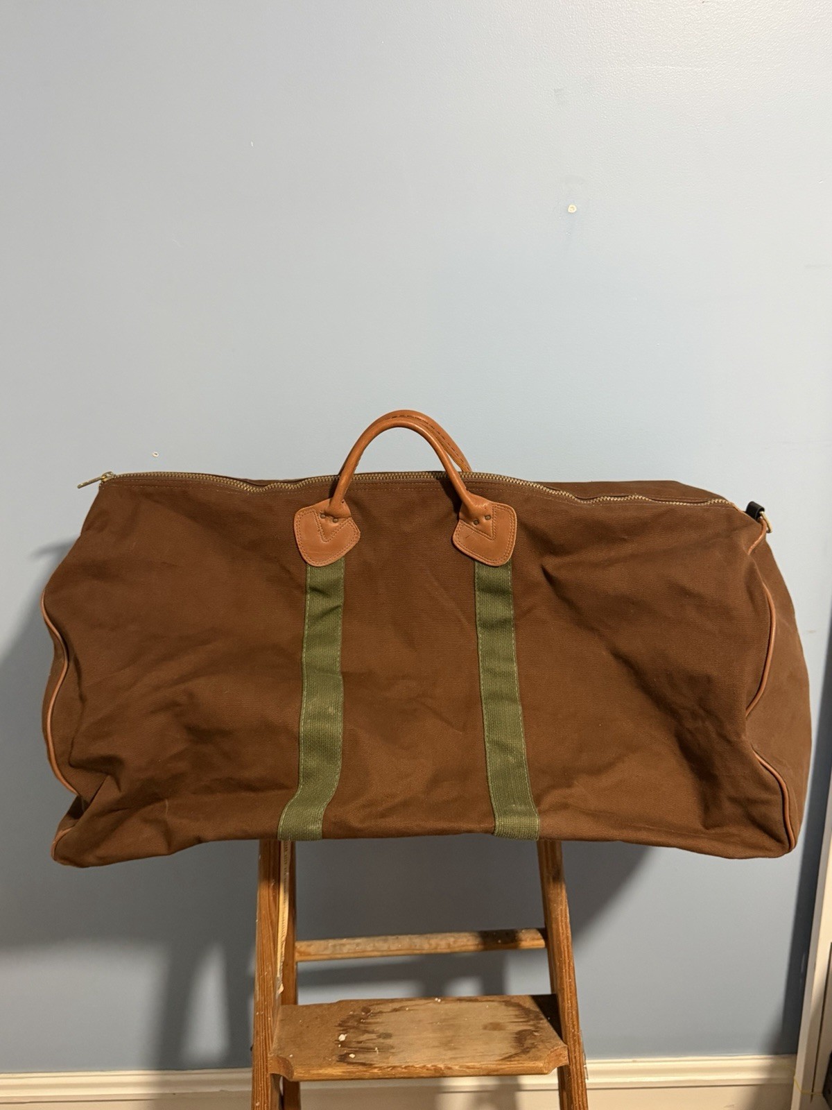 Vintage L.L.Bean Brown Canvas and Leather Weekend Duffel Bag 23.5″ x 11″ x 13″