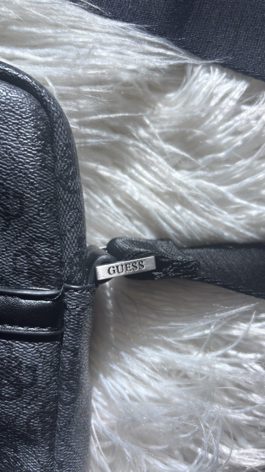 GUESS Black Logo Print Small Crossbody Bag Zip Closure, Adjustable Strap