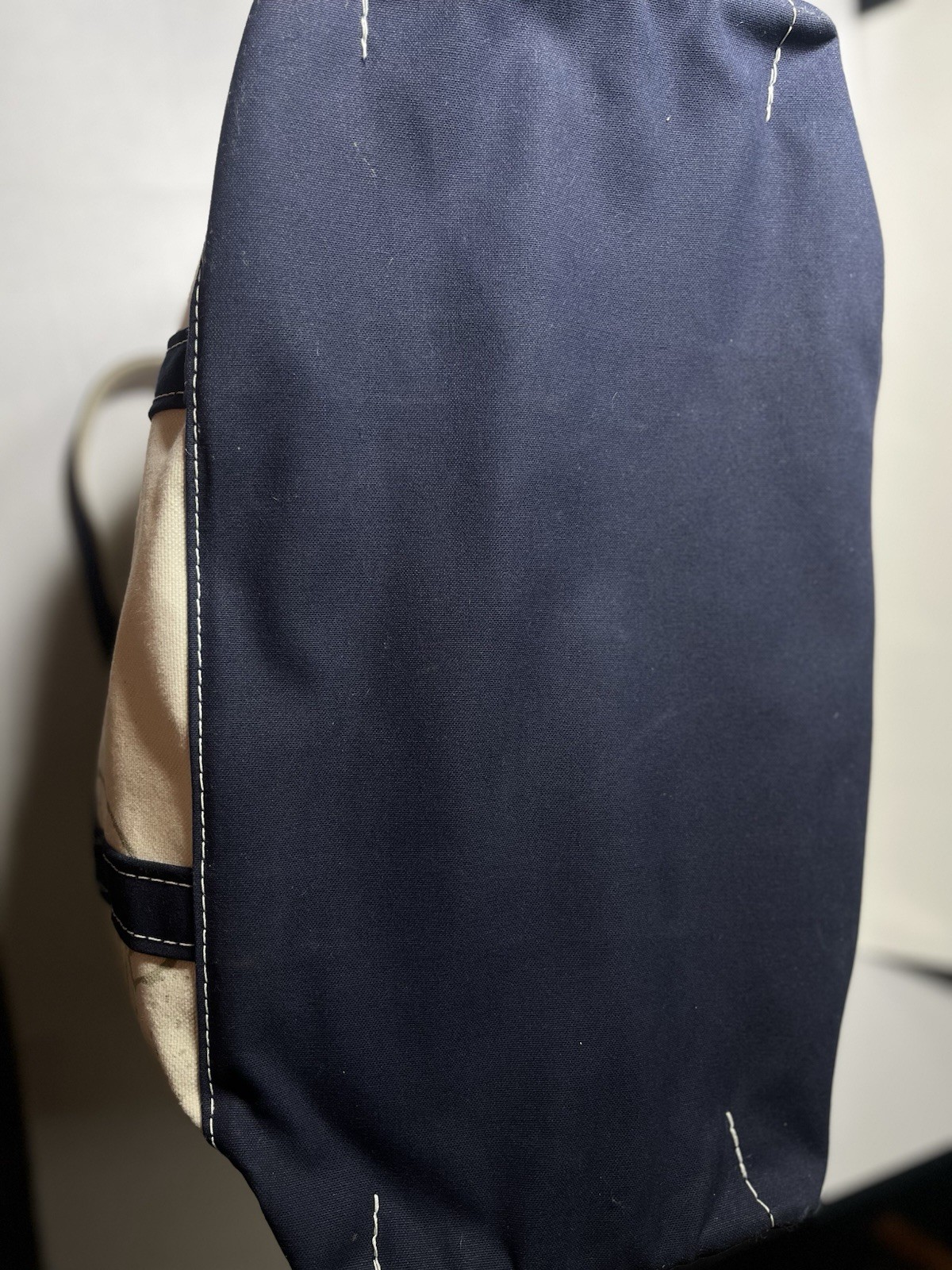 Vintage 90’s LL Bean Boat and Tote Bag Large Off WhiteNavy Blue Stiff Canvas USA
