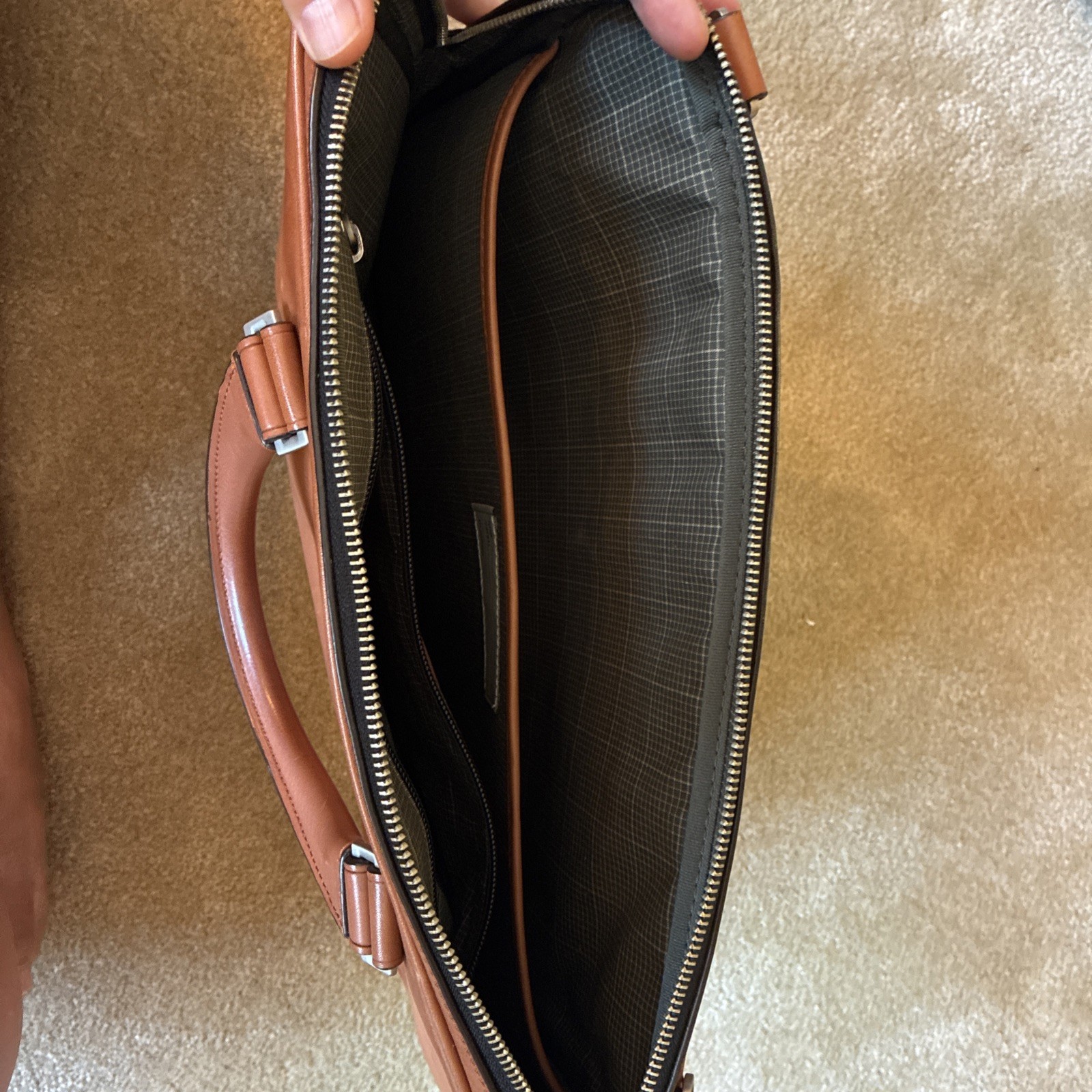 JACK SPADE Tan Solid Leather Briefcase Bag GUC No Shoulder Strap