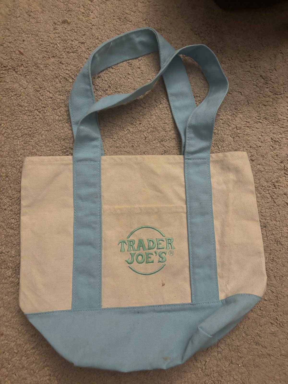 trader joe blue and white bag