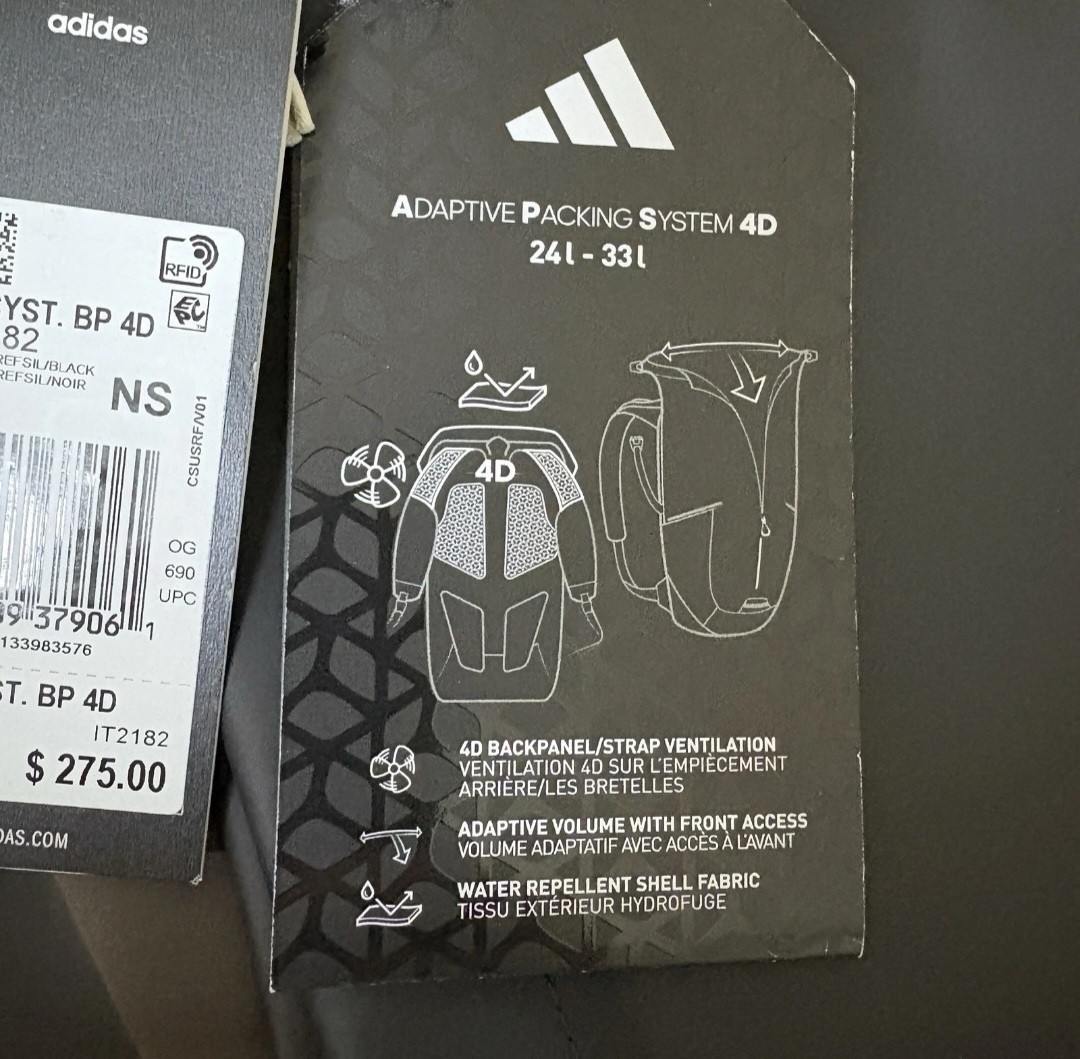 Adidas Adaptive Packing System Water Repellant Backpack 4D IT2182 $275