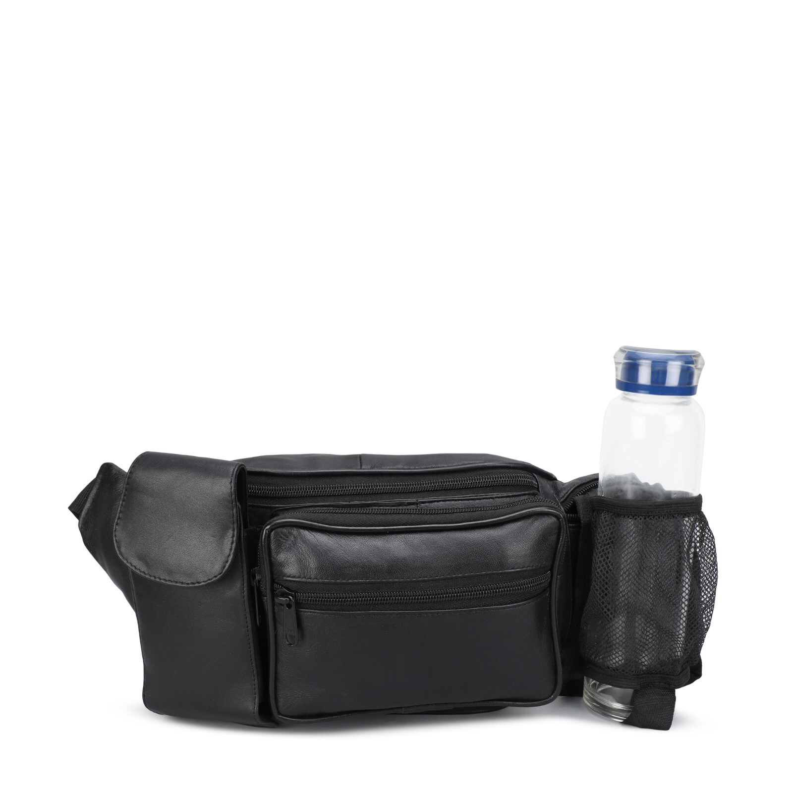 Black Genuine Leather Fanny Pack Phone Hip Waist Bag Travel Sport Holder