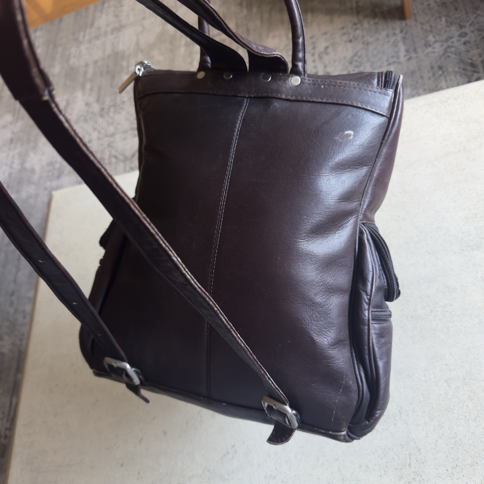WILSONS LEATHER Chocolate Brown Zippered Backpack Adjustable Straps Y2K