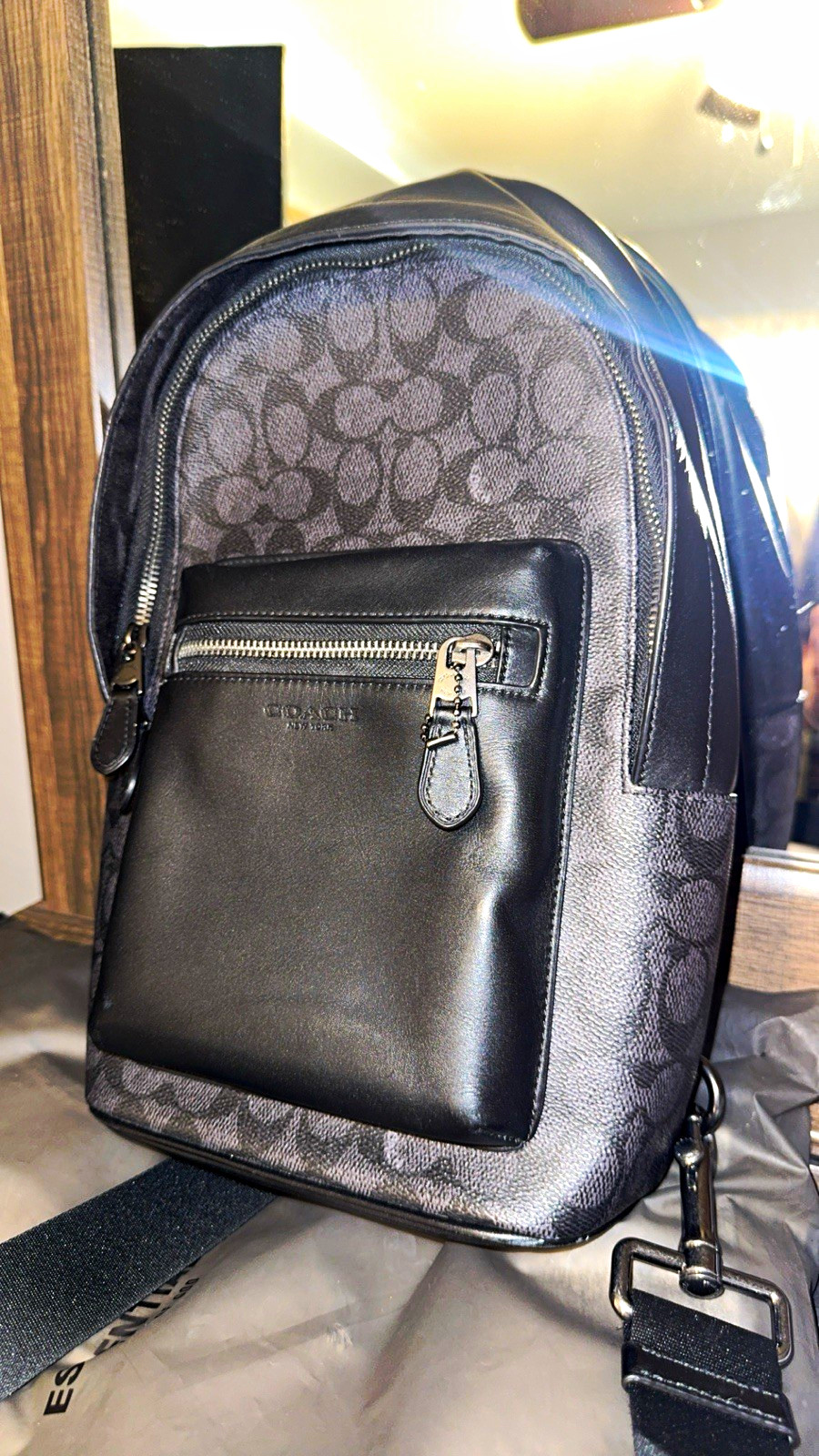 Coach Signature Canvas Gray/Black Zip Backpack w/ Outer Pockets