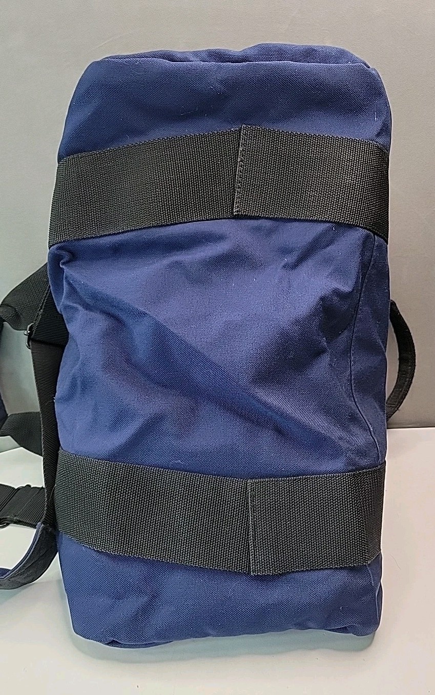 Vintage Eddie Bauer Duffle Bag Weekender Canvas Nylon Navy Blue W/Shoulder Strap