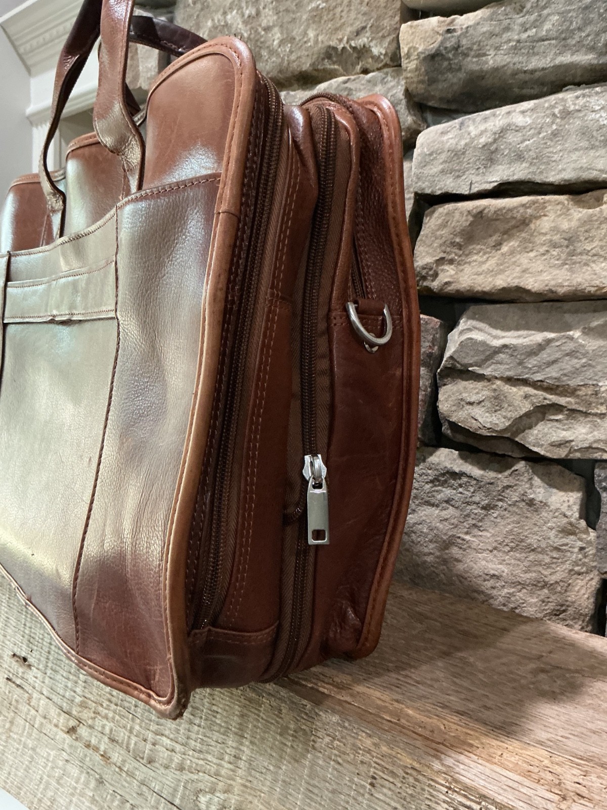 WILSON LEATHER Brown Genuine Leather Briefcase Travel Bag Laptop Expanding VG ❤️