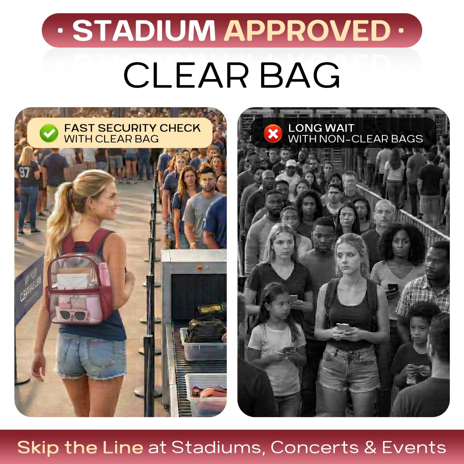 Clear Stadium Backpack for Events | Small 12x6x11 in Bag for Concerts, Sports, W