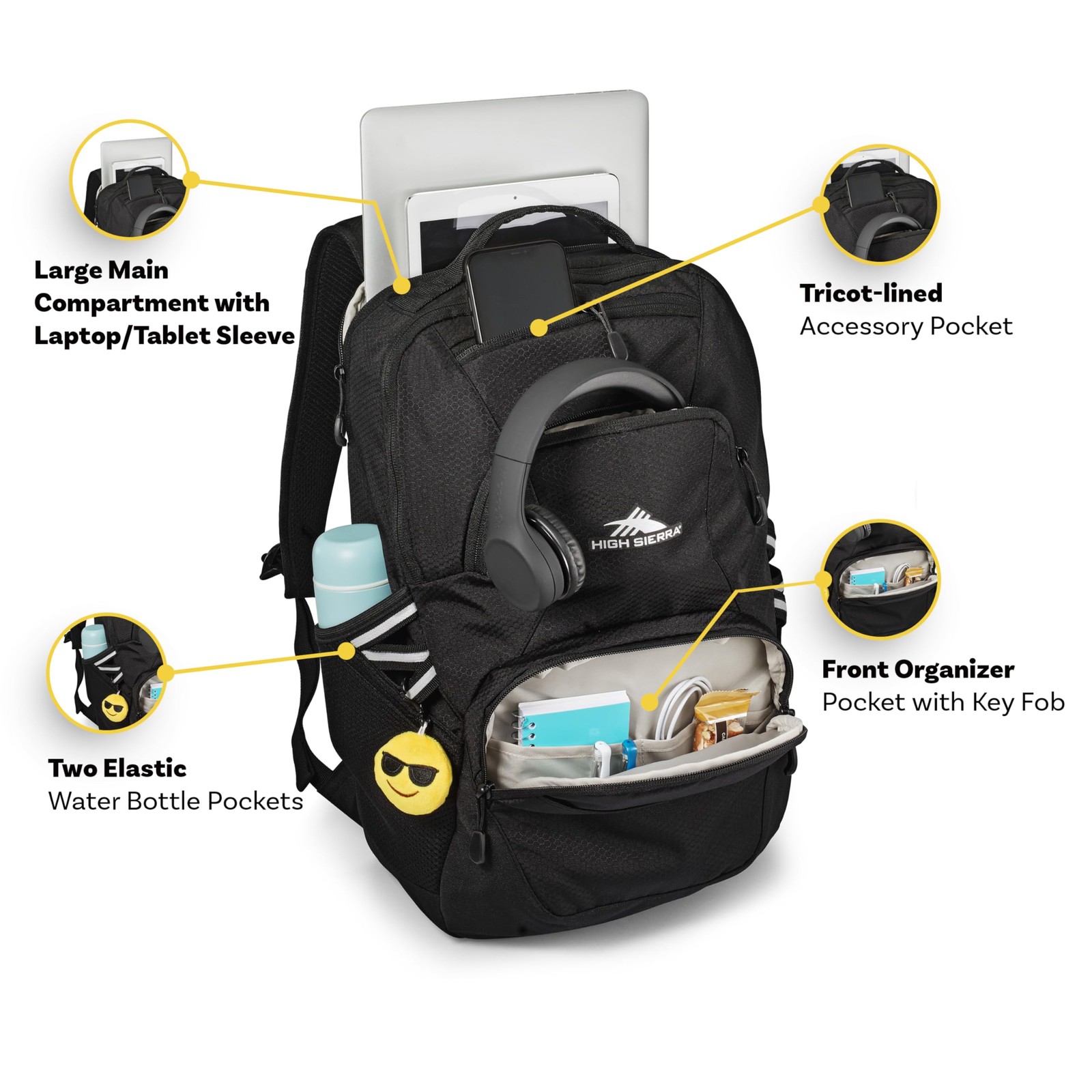 Swoop Backpack with Laptop Pocket + Sleeve, Fits most 17” Laptops, 30L, Black