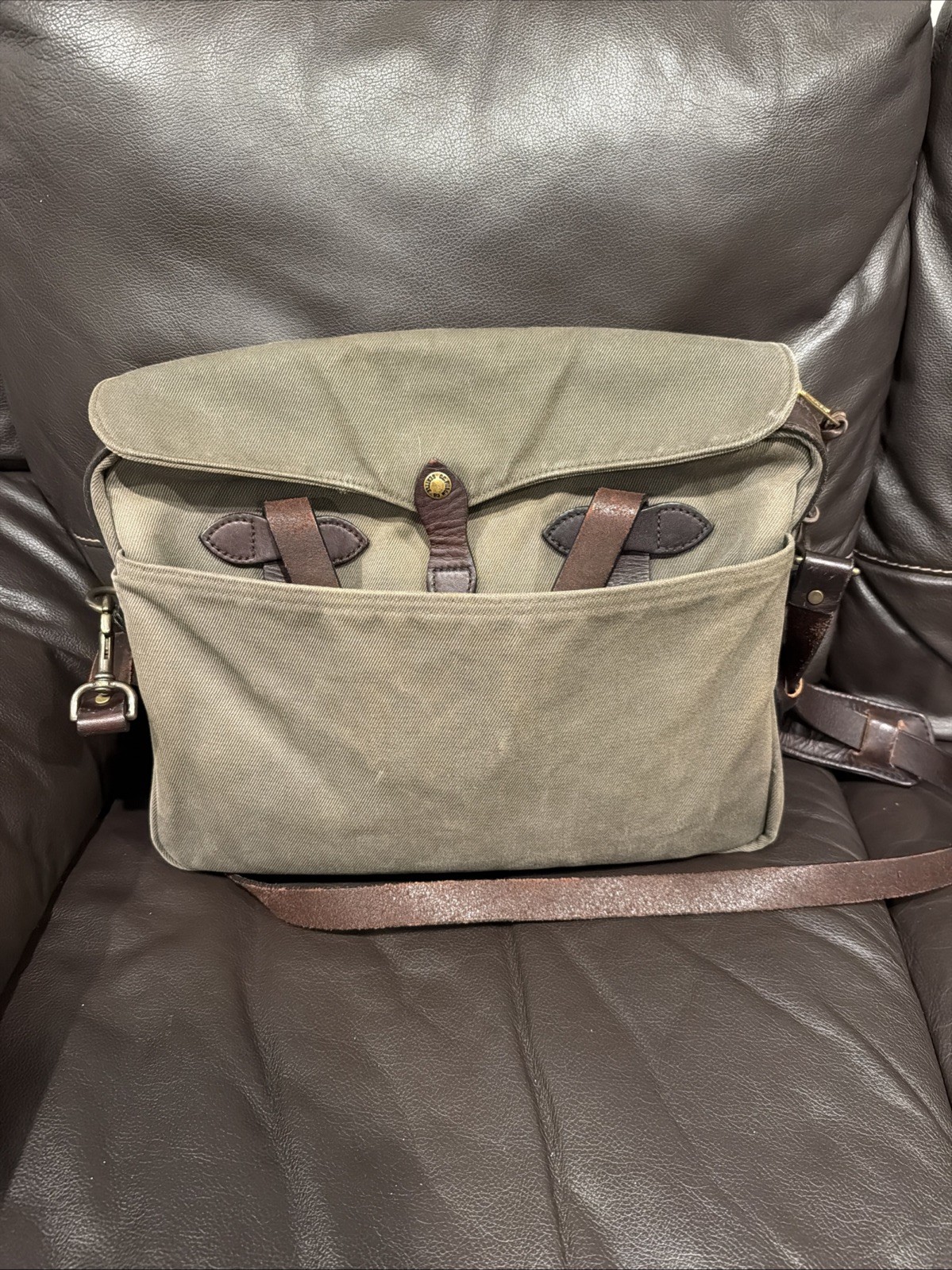 FILSON Original Briefcase Otter Green Rugged Twill Canvas Leather Trim USA 257