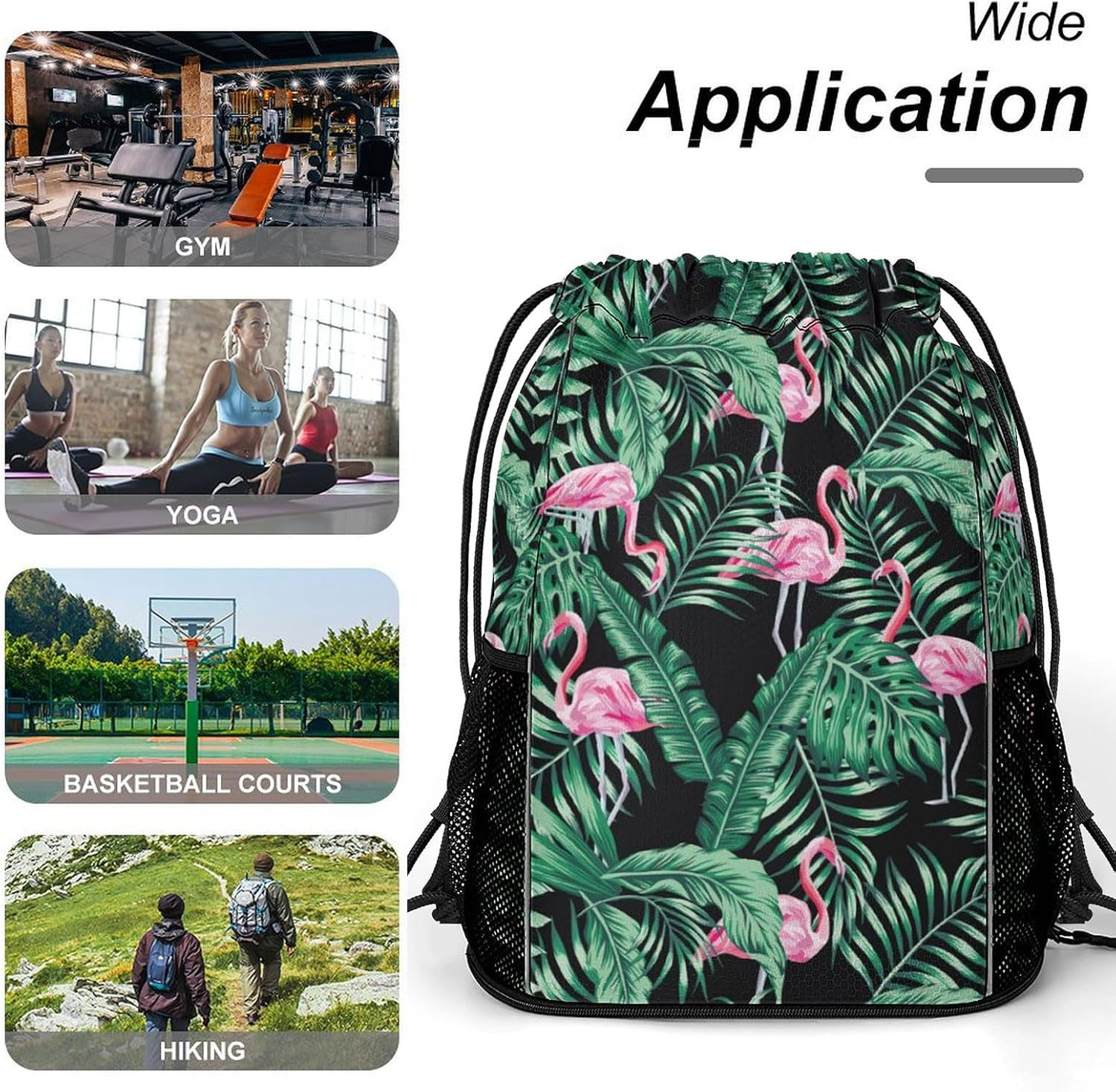 Tropical Flamingos Drawstring Backpack Gym Bag With Shoe Compartment String Bag