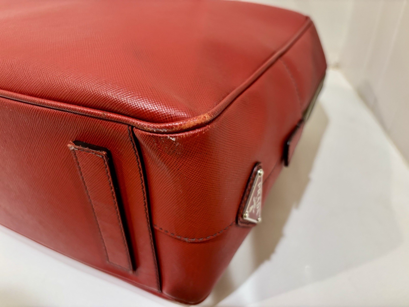 Prada Saffiano Classic Red Leather Computer / Overnight Bag VG Dolce