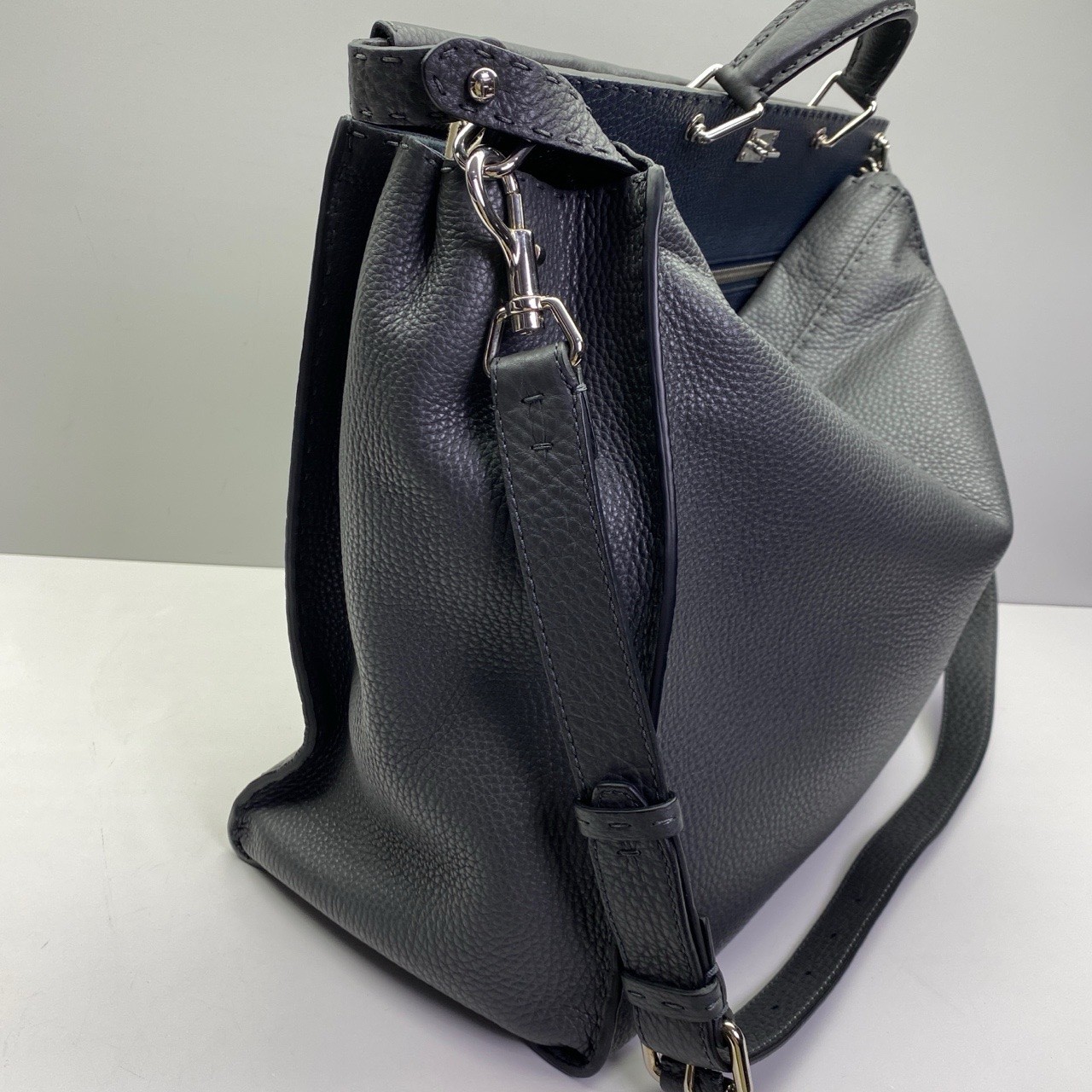 Fendi Pre-Owned Authentic Peekaboo Briefcase Crossbody Grey Blue 42x35x18cm