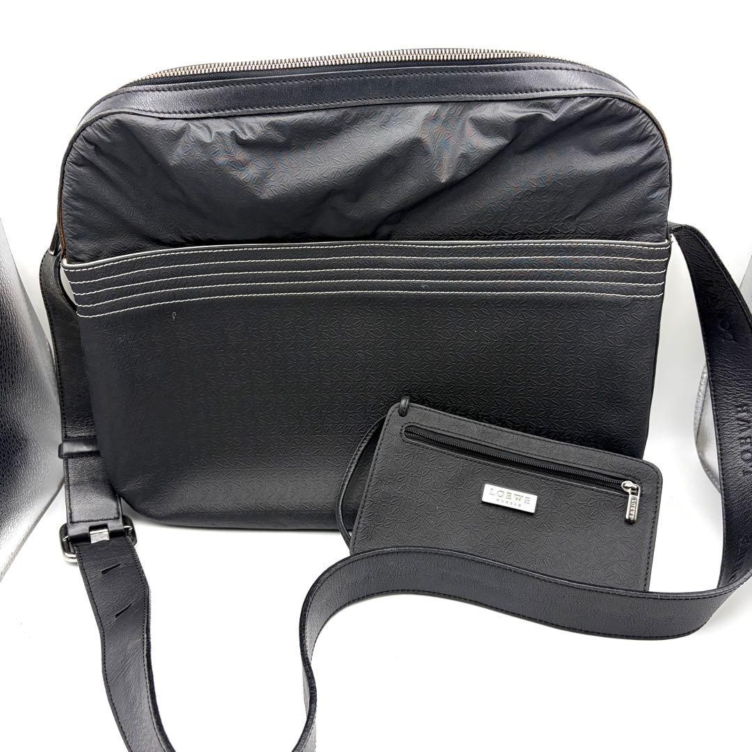 LOEWE Shoulder Bag Repeating Anagram with Pouch Leather Men Size 36x28cm