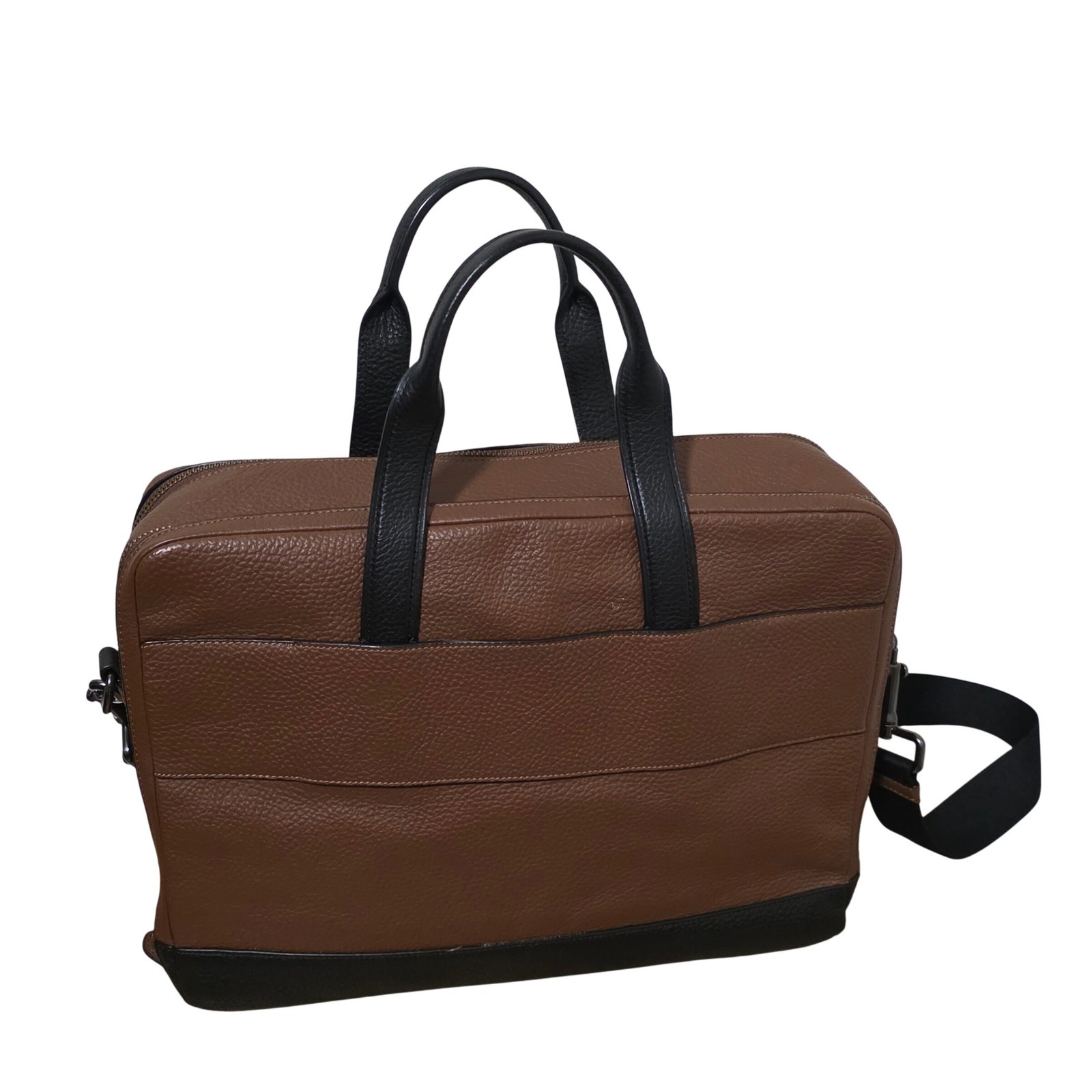 Coach Hamilton Pebble Brown Leather Double Zip Men’s Leather Briefcase F27617