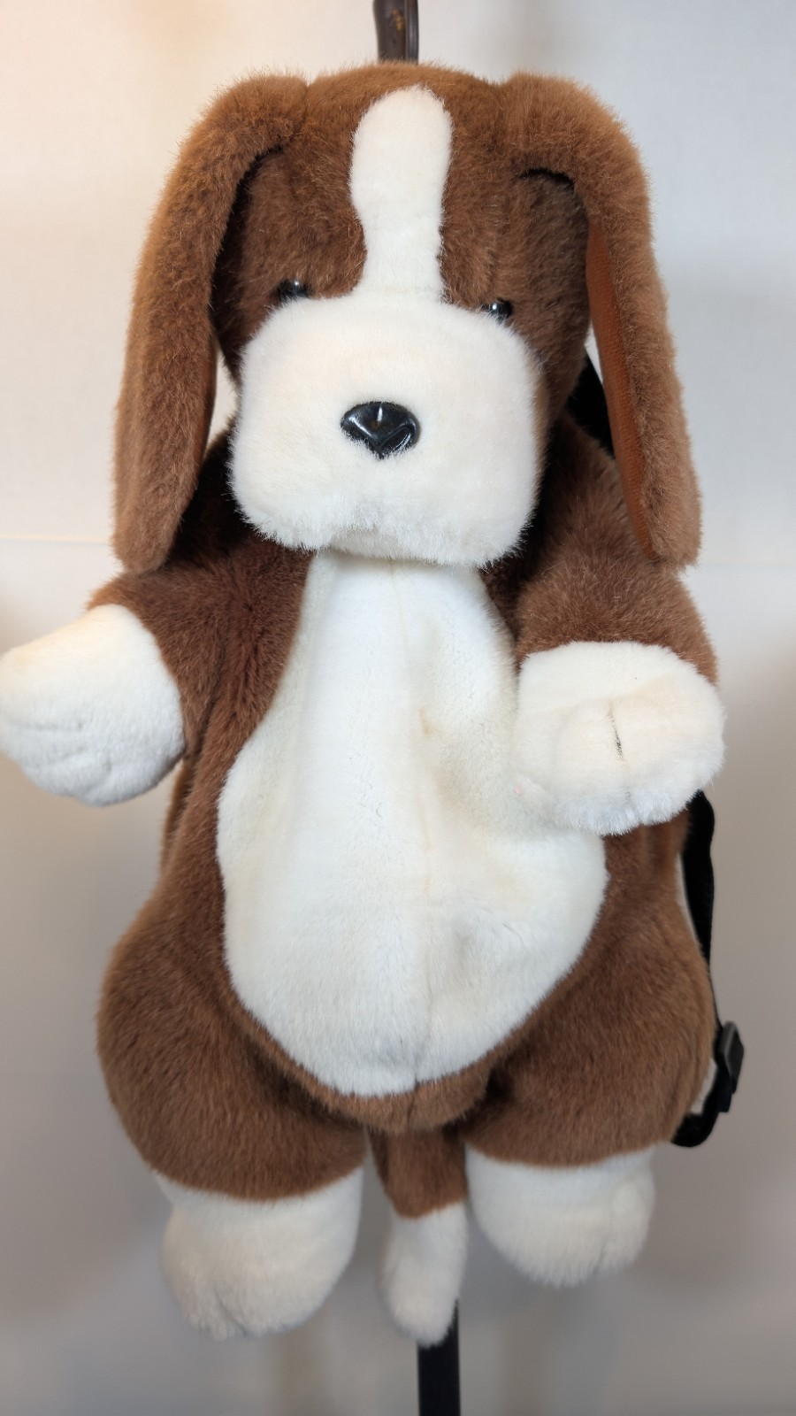 Vtg MANGO Teddy Bear Co Plush Puppy Dog Backpack Brown White Flippy Ears Y2K 90s