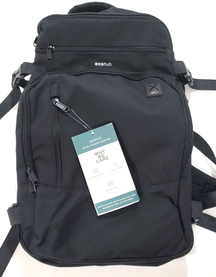 ECOHUB Black Backpack 16 Pockets Carry-On Travel 17″ Water Resistant Lightweight