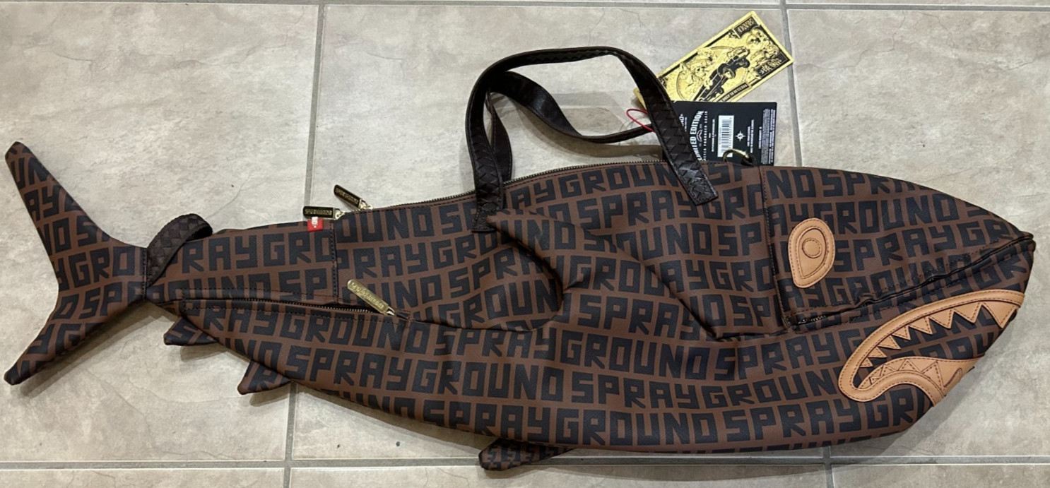 Sprayground Sharks in Paris HUGE Shark Shaped Duffle Gym Bag Limited Edition NEW