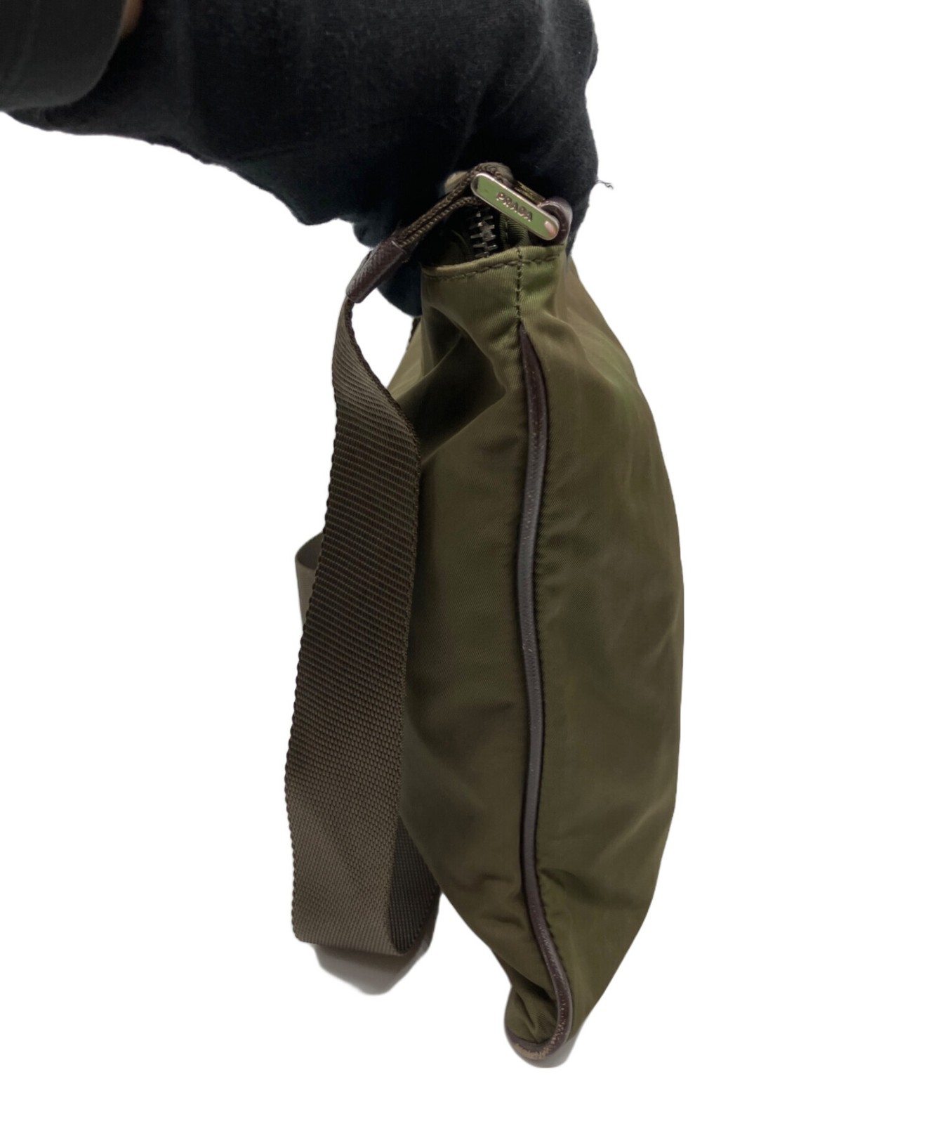 PRADA Men’s Olive Nylon Shoulder Bag with Dust Bag 29x26x5cm Metal Auth