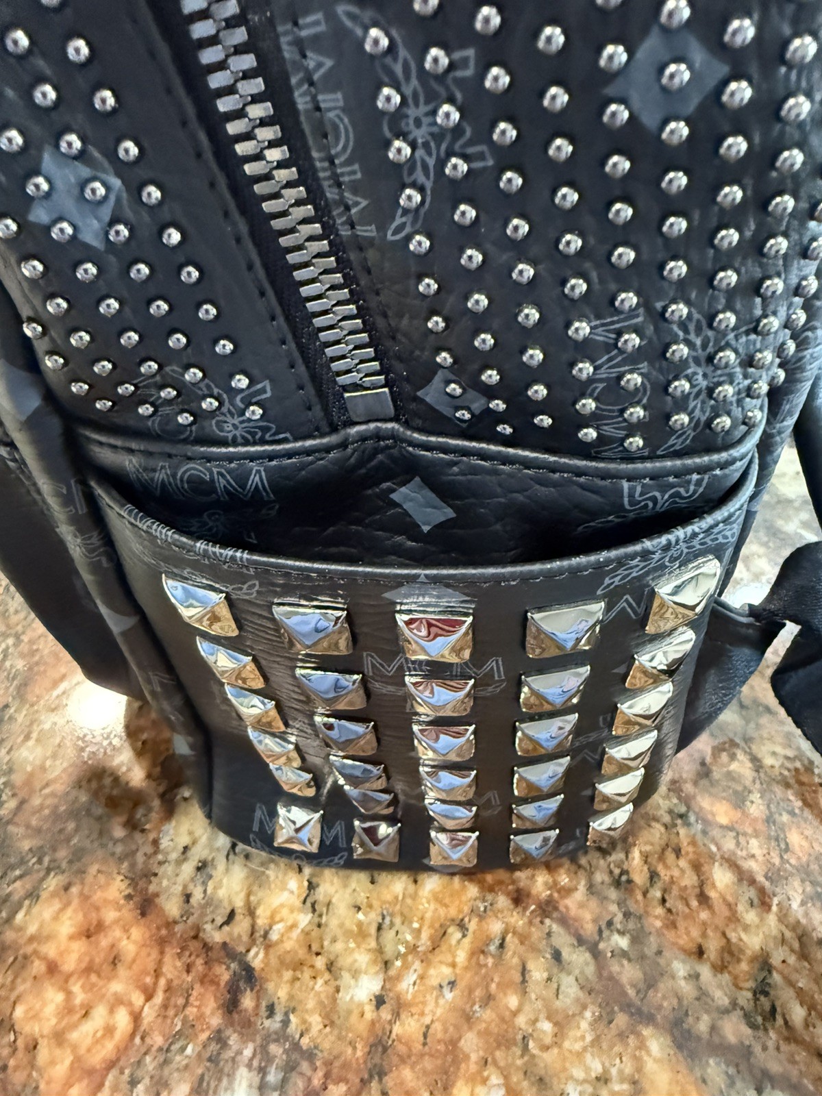 MCM Black Leather studded Backpack M Size – New without tags