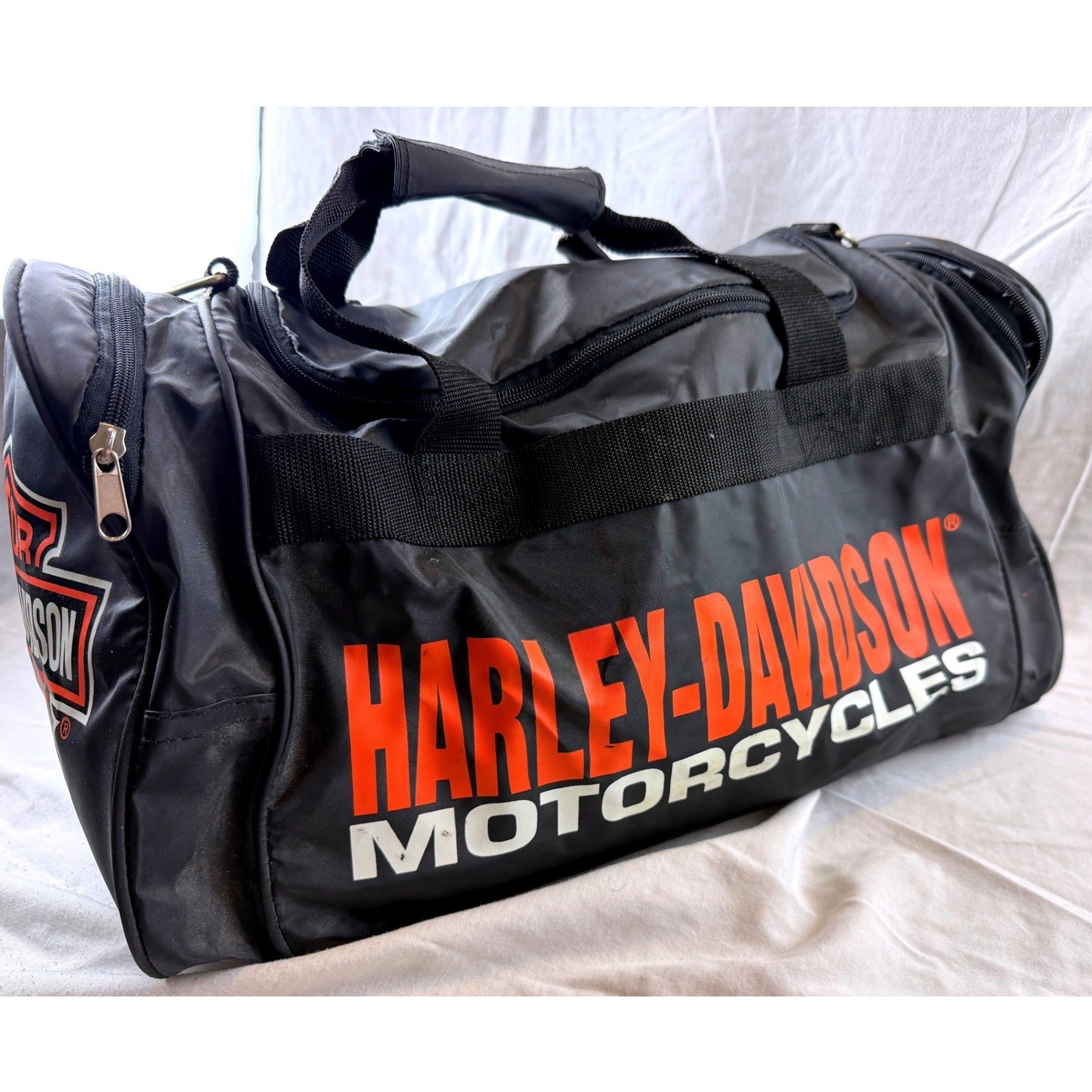 Harley Davidson Motorcycles Duffel Bag Black Orange Travel Gym Gear Bag 19 inch