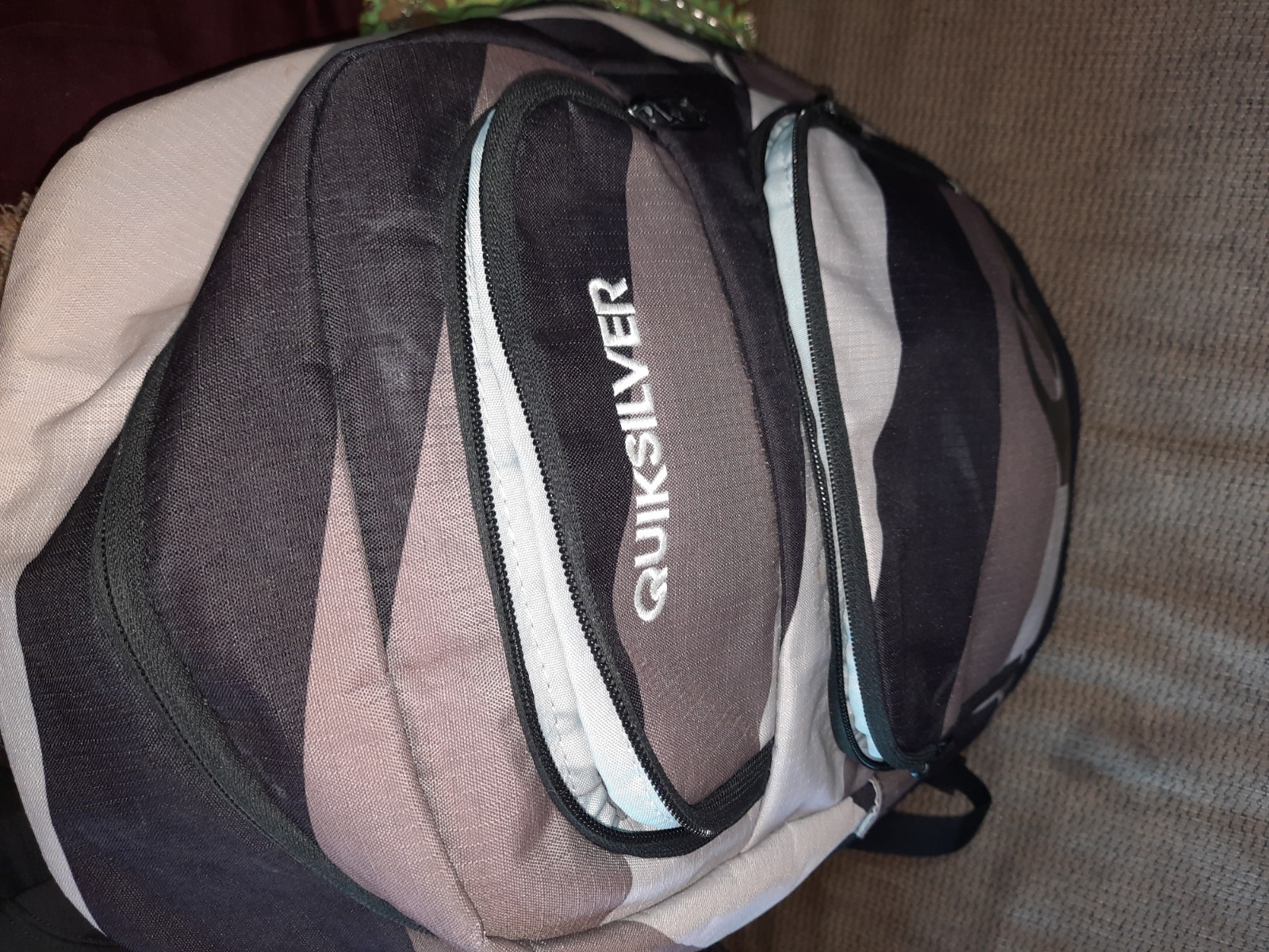 Quicksilver Backpack Black Gray Striped Book Bag School Surf Beach